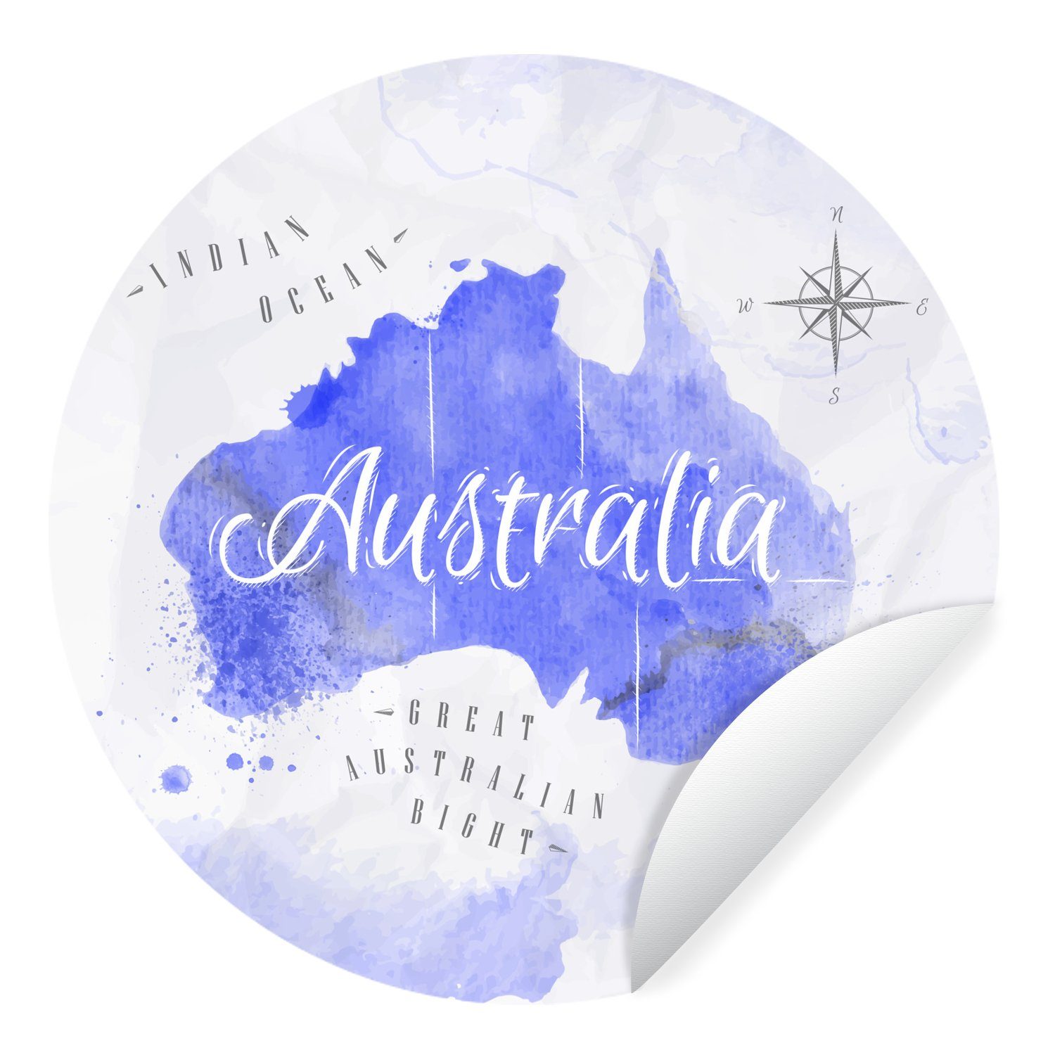 MuchoWow Wandsticker Weltkarte - Australien - Blau (1 St), Tapetenkreis für Kinderzimmer, Tapetenaufkleber, Rund, Wohnzimmer | Wandtattoos