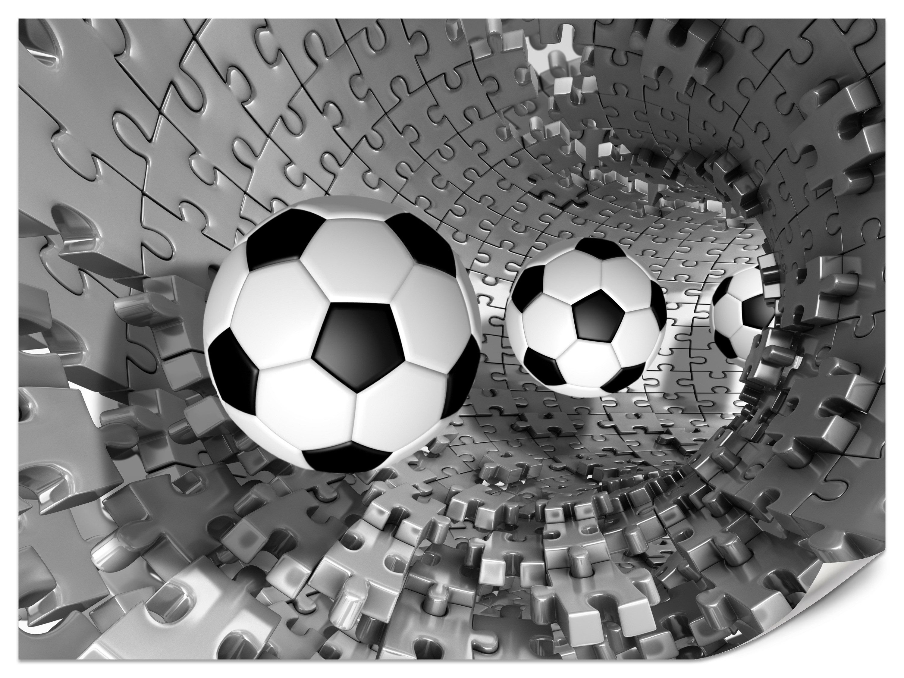 Muralo Fototapete Vliestapete - Fußbälle, Puzzle, Puzzleteile, Fußballmotiv, Glatt, Grafisch, (Packung, 1 St., 100x70 cm), Kleber im Set, 3D-Optik, Ins Schlafzimmer