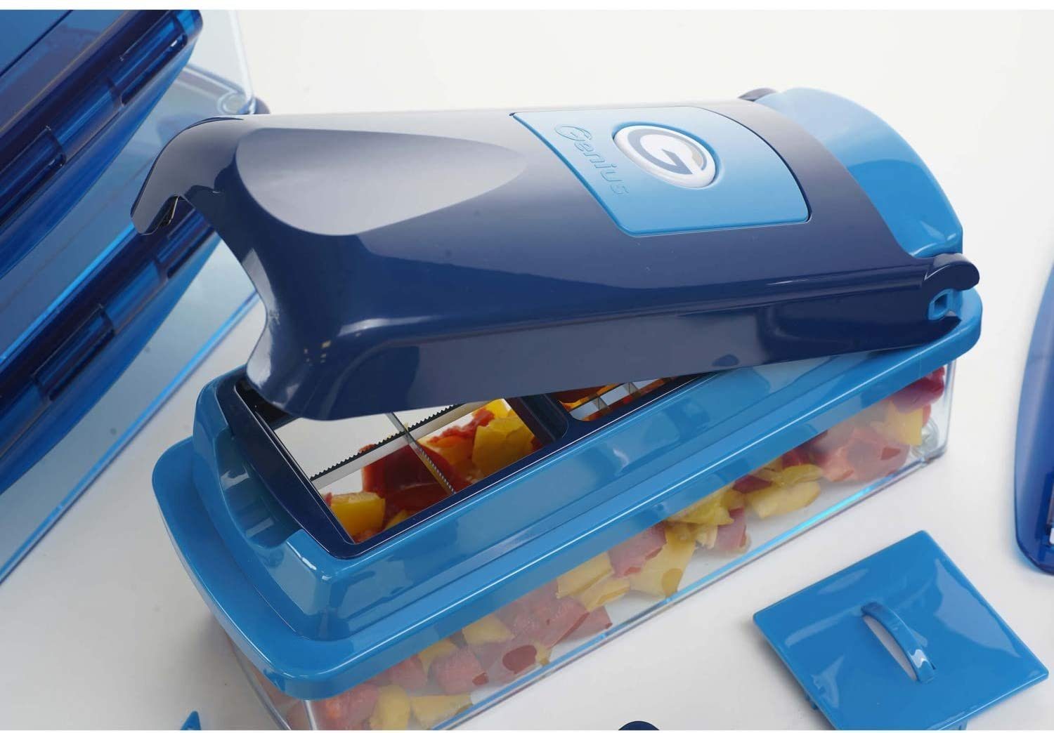 Genius Gemüseschneider Nicer Dicer Smart 14tlg. Gemüsehobel Würfelschneider, 3 Auffangbehälter mit 800 ml Fassungsvolumen Madoline Salatschneider