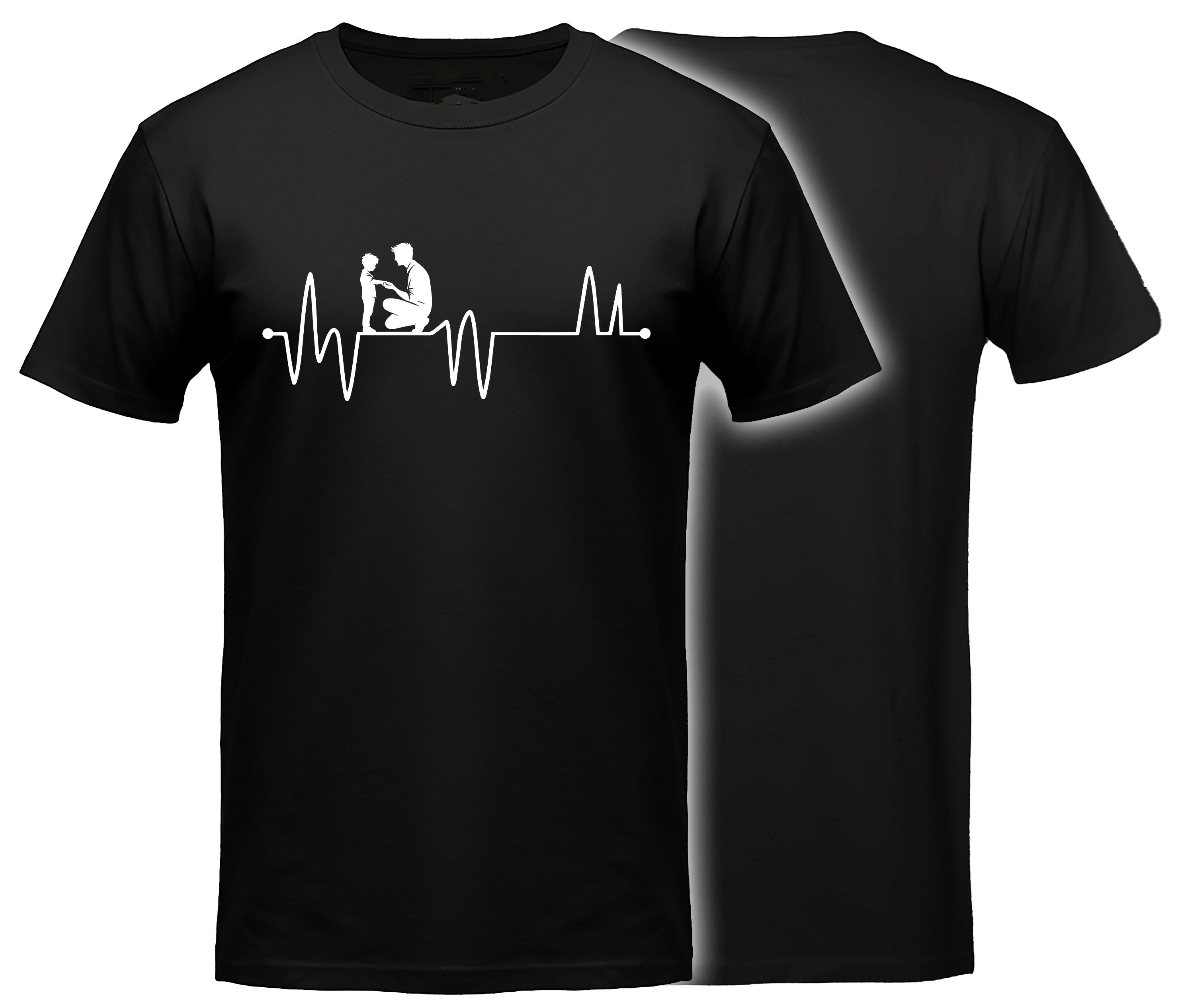 MyDesign24 T-Shirt Vater mit Sohn Herschlaglinie print Shirt EKG-Linie Vater T-Shirt schwarz kurzarm Regular Fit i610