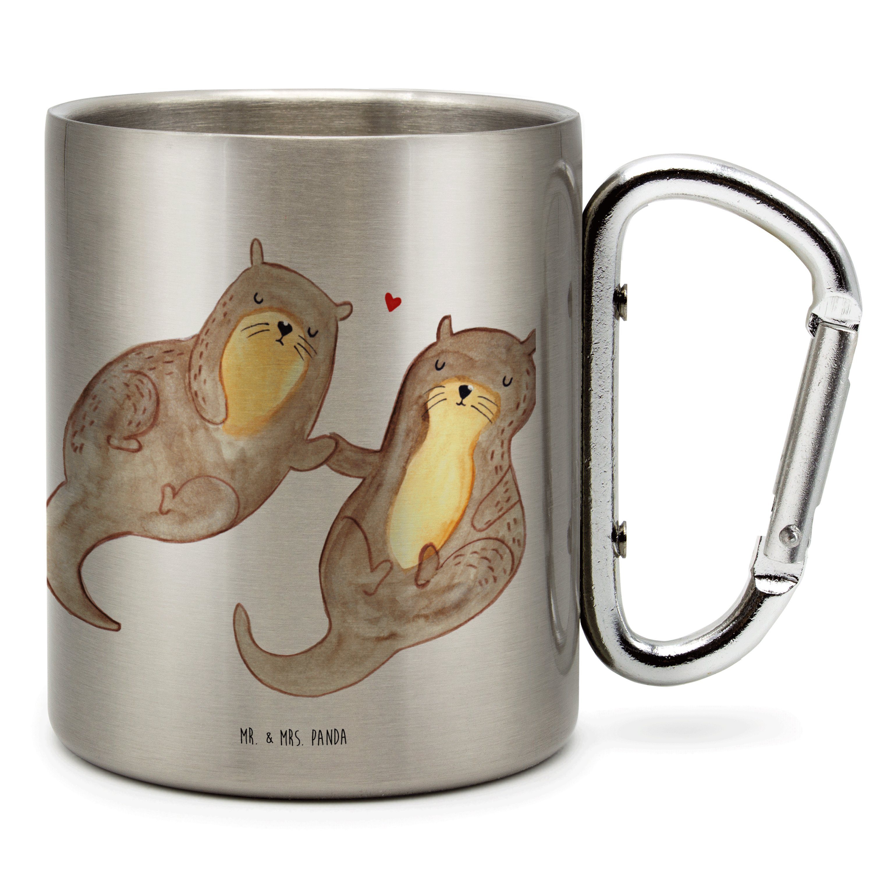 Mr. & Mrs. Panda Tasse Otter händchenhaltend - Transparent - Geschenk, verliebt, Liebe, Seeo, Edelstahl