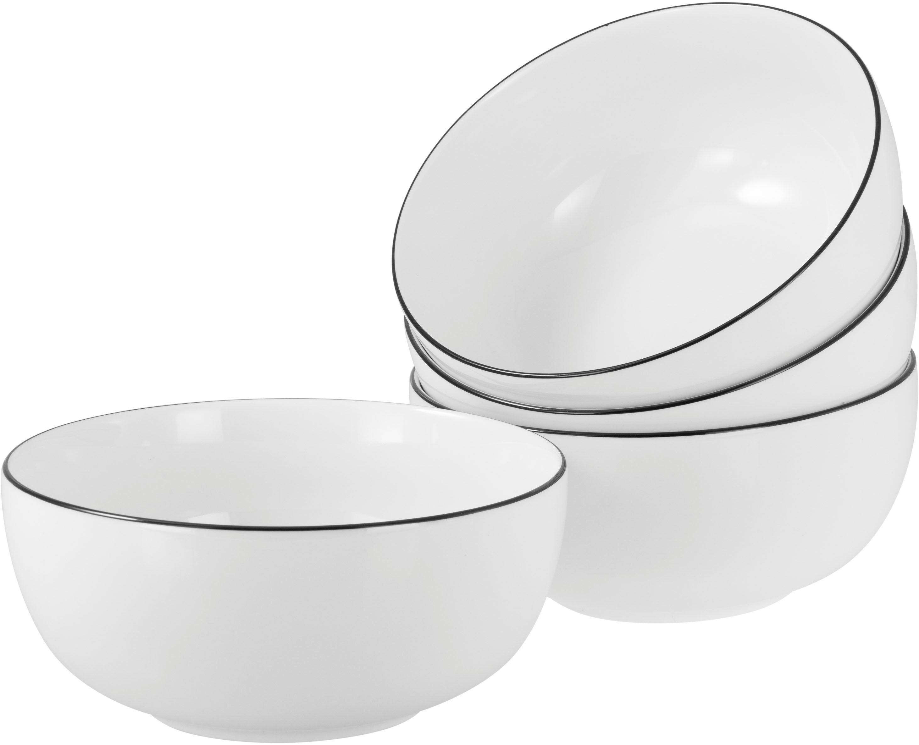 CreaTable Schale Allround Black Line, Buddha Bowl 16 cm 4-tlg, Porzellan, (Set, 4-tlg), Daily Use, Zeitlos