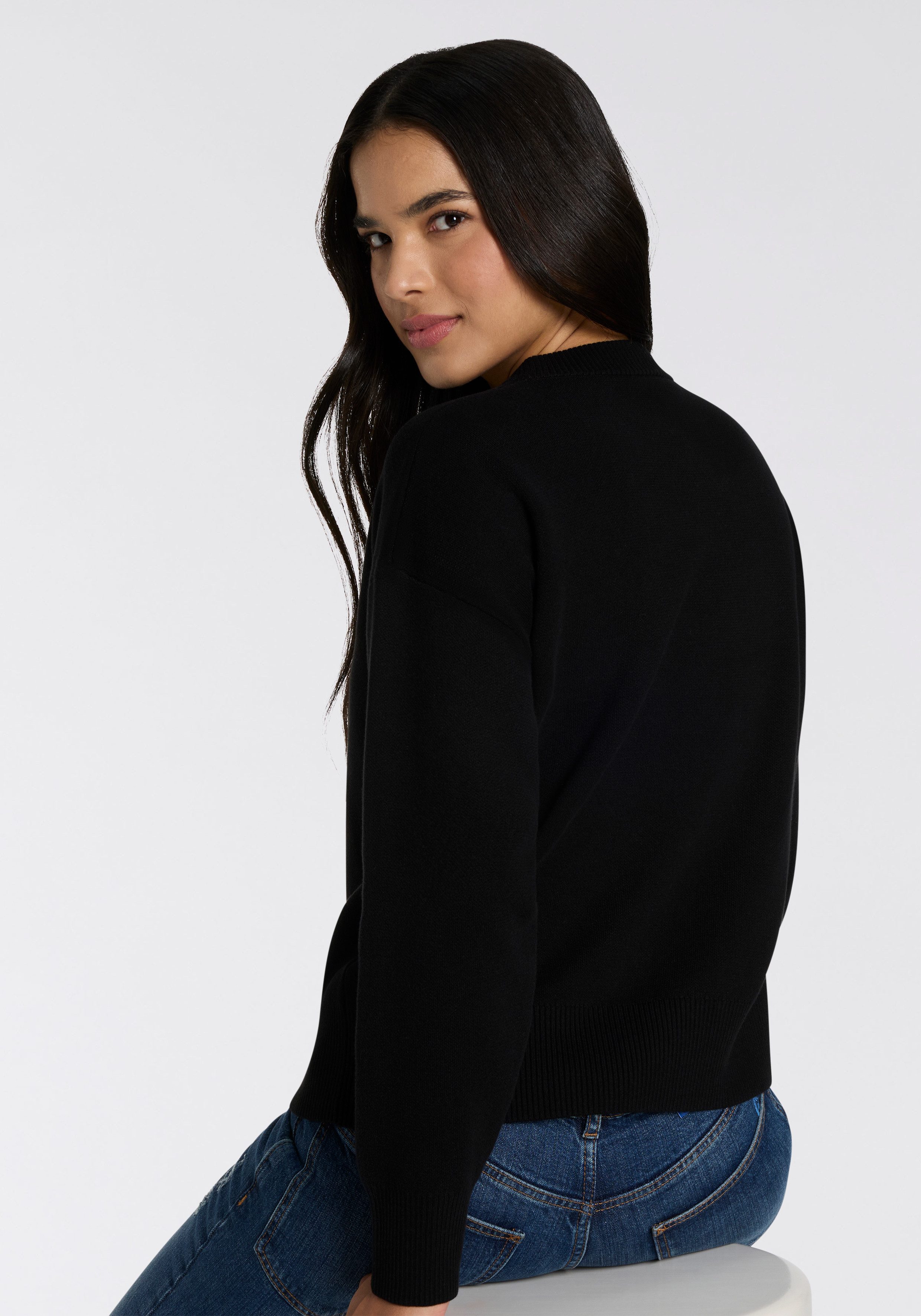 HUGO Blue Rundhalspullover Seginy mit HAPPY HUGO Jacquard günstig online kaufen