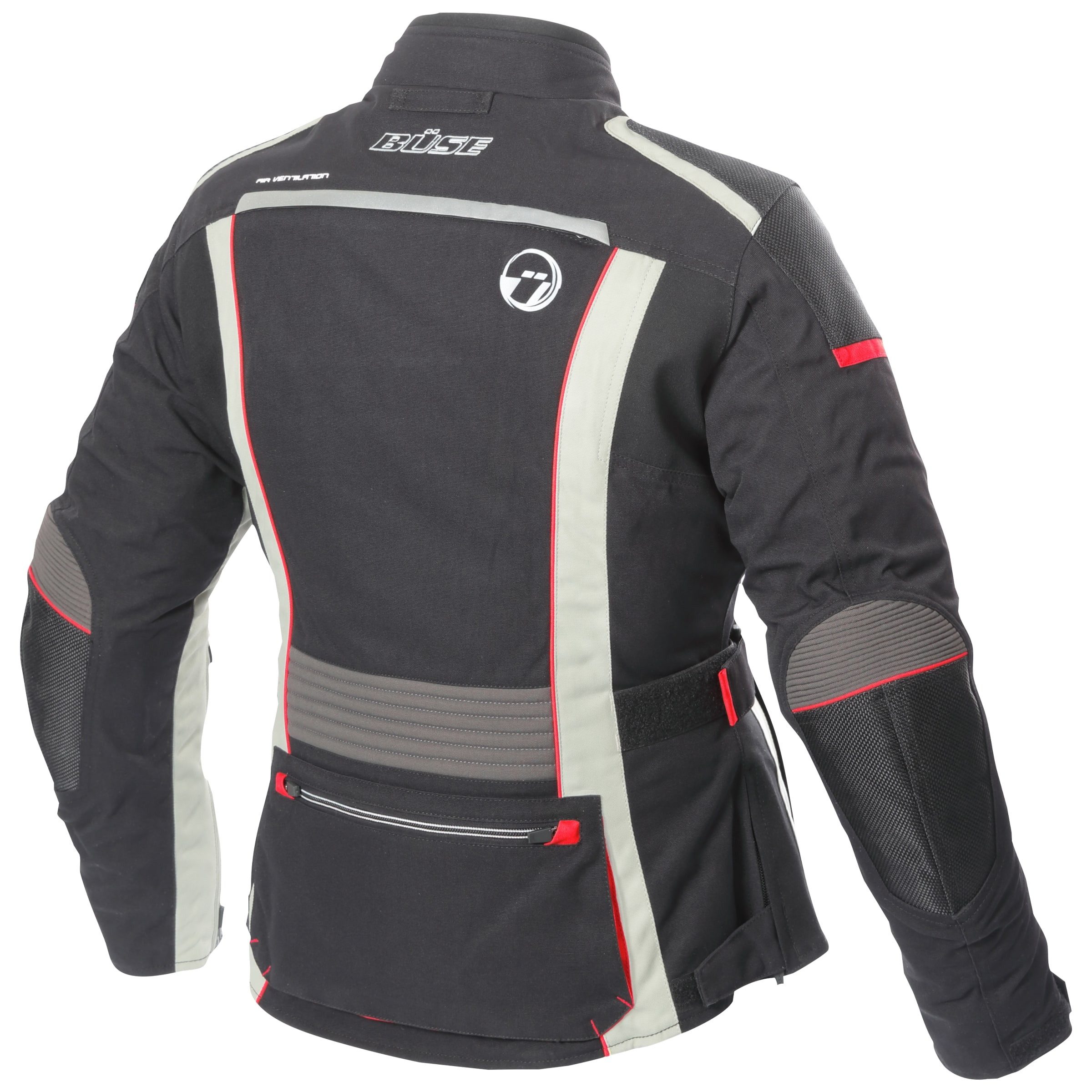 Büse Motorradjacke BÜSE Linda Textiljacke Damen schwarz/rot Gr. 42 Textiljacke Frauen wasserdicht atmungsaktiv mit Protektoren