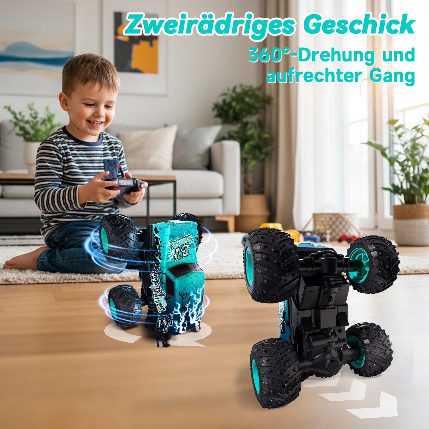 Esun RC-Auto Ferngesteuert Monstertruck, 20KM/H Tomb Digger Monster Truck mit Licht (Set, 1/20 RC Monstertruck mit 100MIN, Cool Geschenk 3 4 6 8 Jahre Junge), 1:20 RC Monstertruck mit 100MIN, Cool Geschenk 4WD