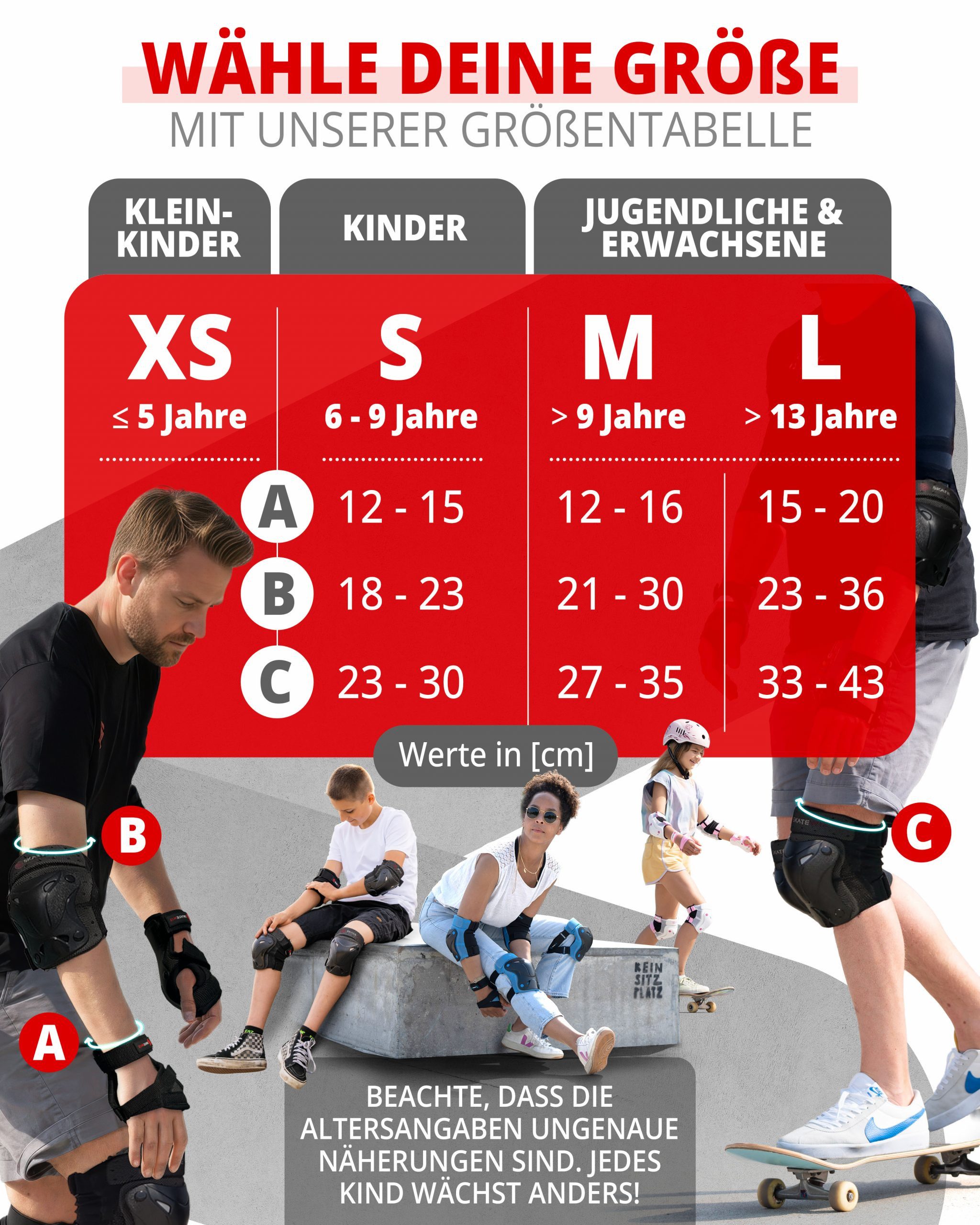 SKATEWIZ Protektoren-Set Schützer Skateboard ab 8 Jahre Protektoren Kinder und Erwachsene (Inline Skate Schonerset, 6-tlg., Knieschoner Geschenke für Kinder - I – Bild 5 von 5