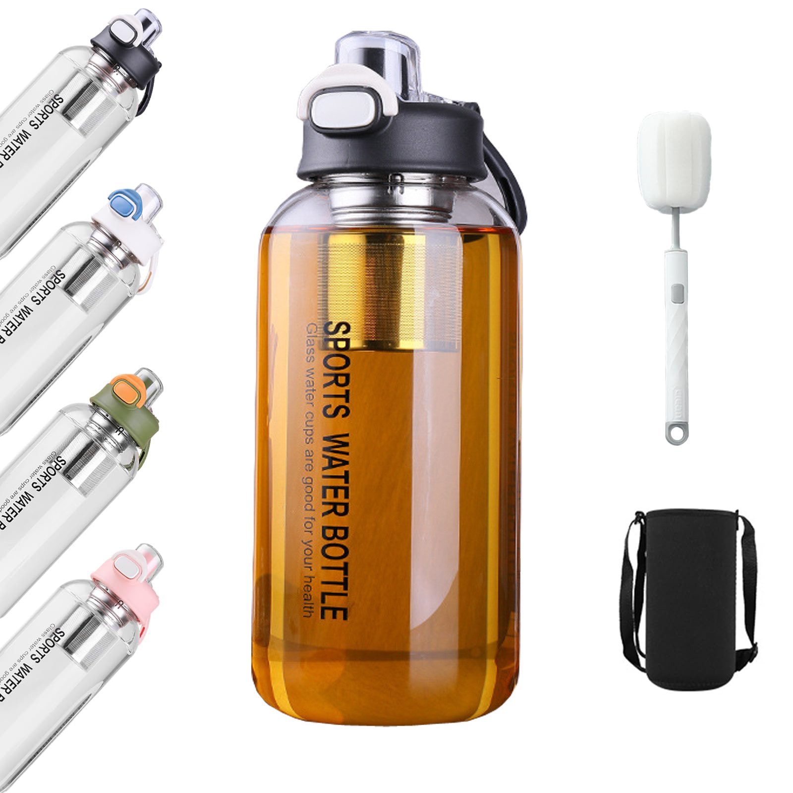 Coonoor Trinkflasche Glasflasche,Wasserflasche mit Filter & Bürste, BPA-Frei, Trinkflasche, Sport Auslaufsicher, für Fitness, Büro, Schule, Yoga, Outdoor