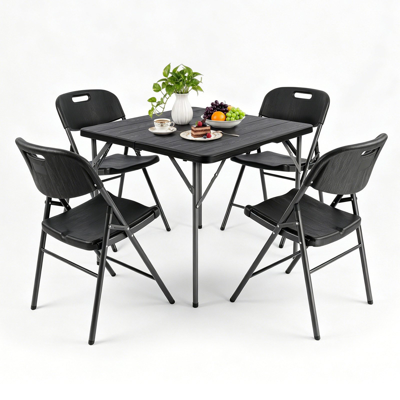 Sekey Garten-Essgruppe PE-Rattan Gartenmöbel-Set für 4 Personen, 4 Stühle mit Tisch klappbar, (5-tlg), Balkonset 4 Personen Balkonmöbel Set, Klappbar Gartentisch mit Stühlen