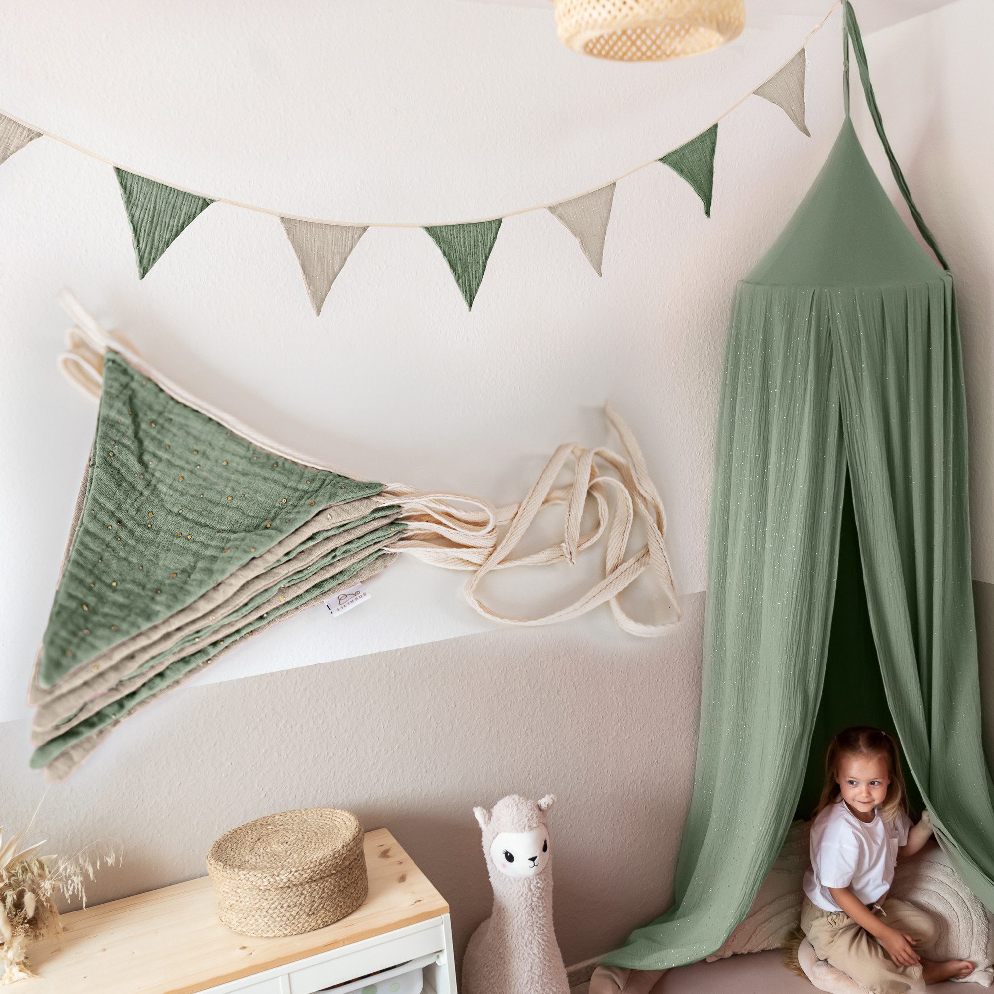 lilimaus Wimpelkette Sternenkette für Kinderzimmer - handgenähte Stoff-Girlande, handgefertigte Stoff-Girlande ca. 300 cm - Wimpel oder Sterne