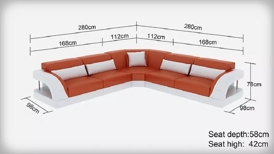 JVmoebel Ecksofa Ledersofa Couchen Möbel Sofa Günstige Design Polster Orange/Weiß Neu Wohnzimmer