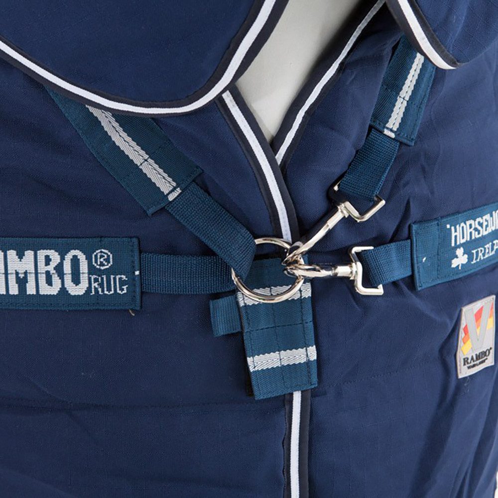 Horseware Pferde-Stalldecke Horseware Rambo Stable Plus mit Vari Layer 450g - Navy & white