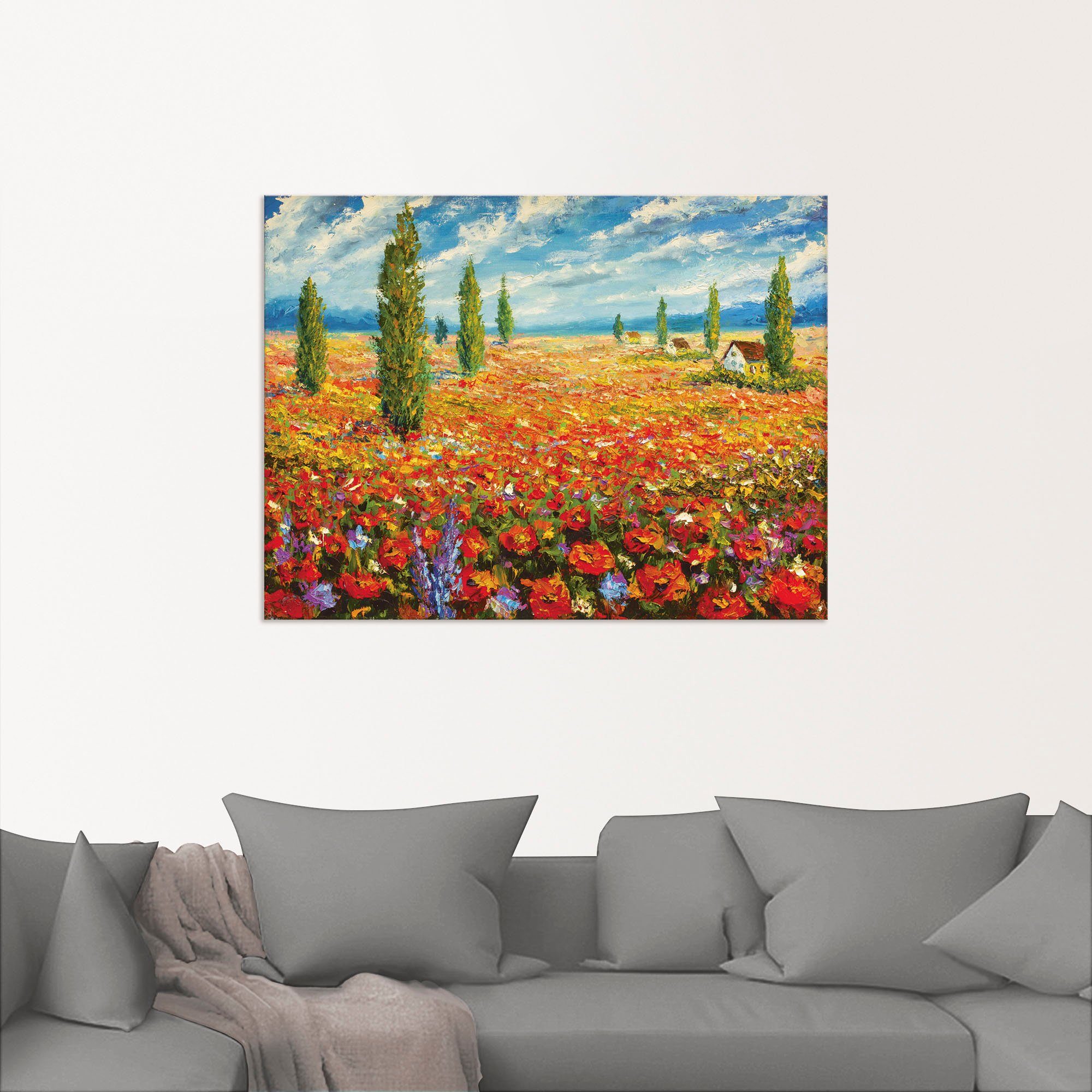 Artland Wandbild Mohnblumenwiese, in Alubild, Größen versch. St), (1 Blumenwiese Wandaufkleber Leinwandbild, als Poster oder