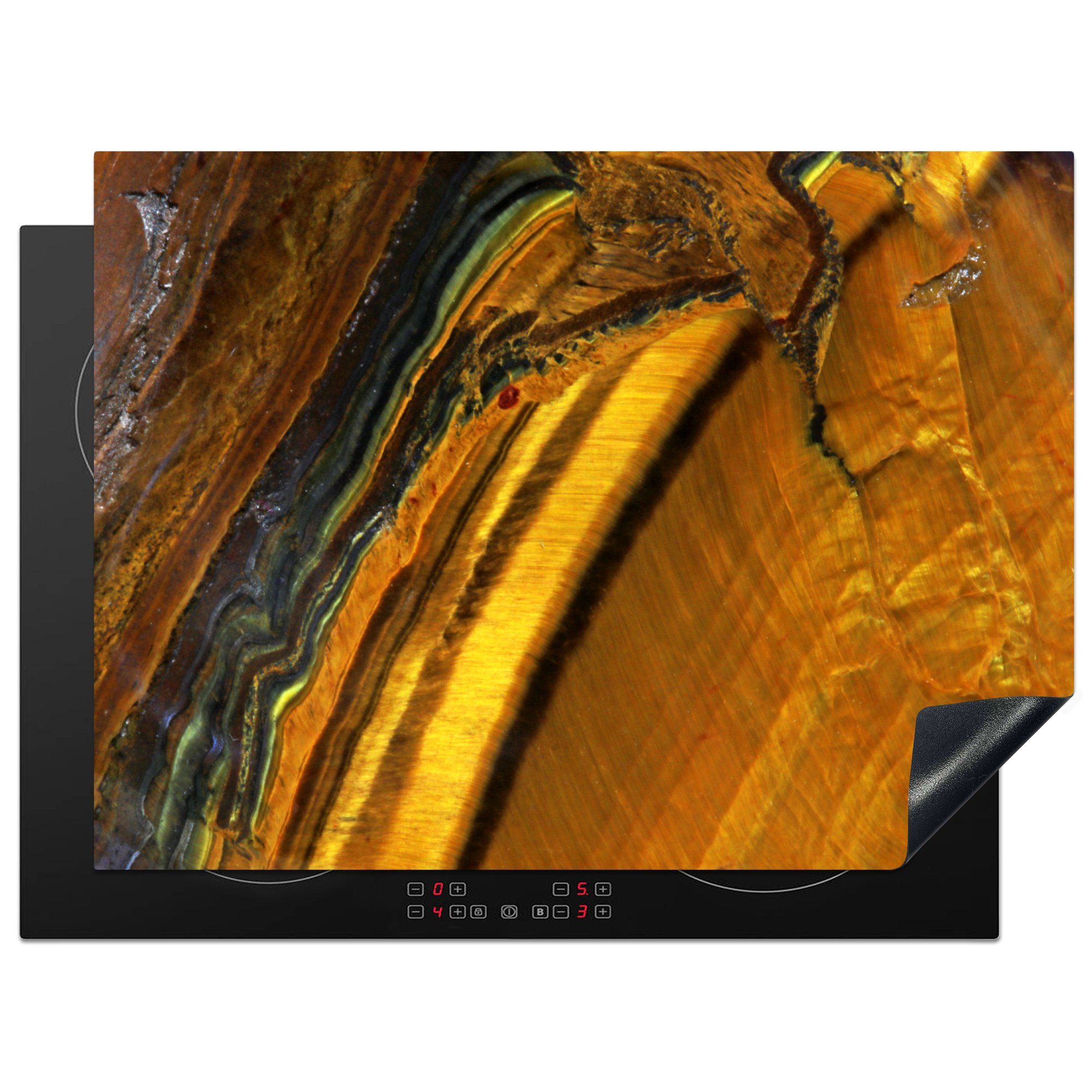 MuchoWow Herdblende-/Abdeckplatte Tigerauge-Felsstruktur, Vinyl, (1 tlg), 70x52 cm, Mobile Arbeitsfläche nutzbar, Ceranfeldabdeckung