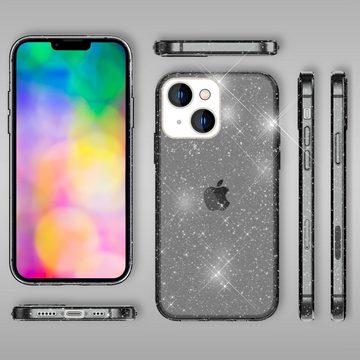 Nalia Smartphone-Hülle Apple iPhone 14, Klare Glitzer Hülle / Silikon Transparent / Glitter Cover / Bling Case