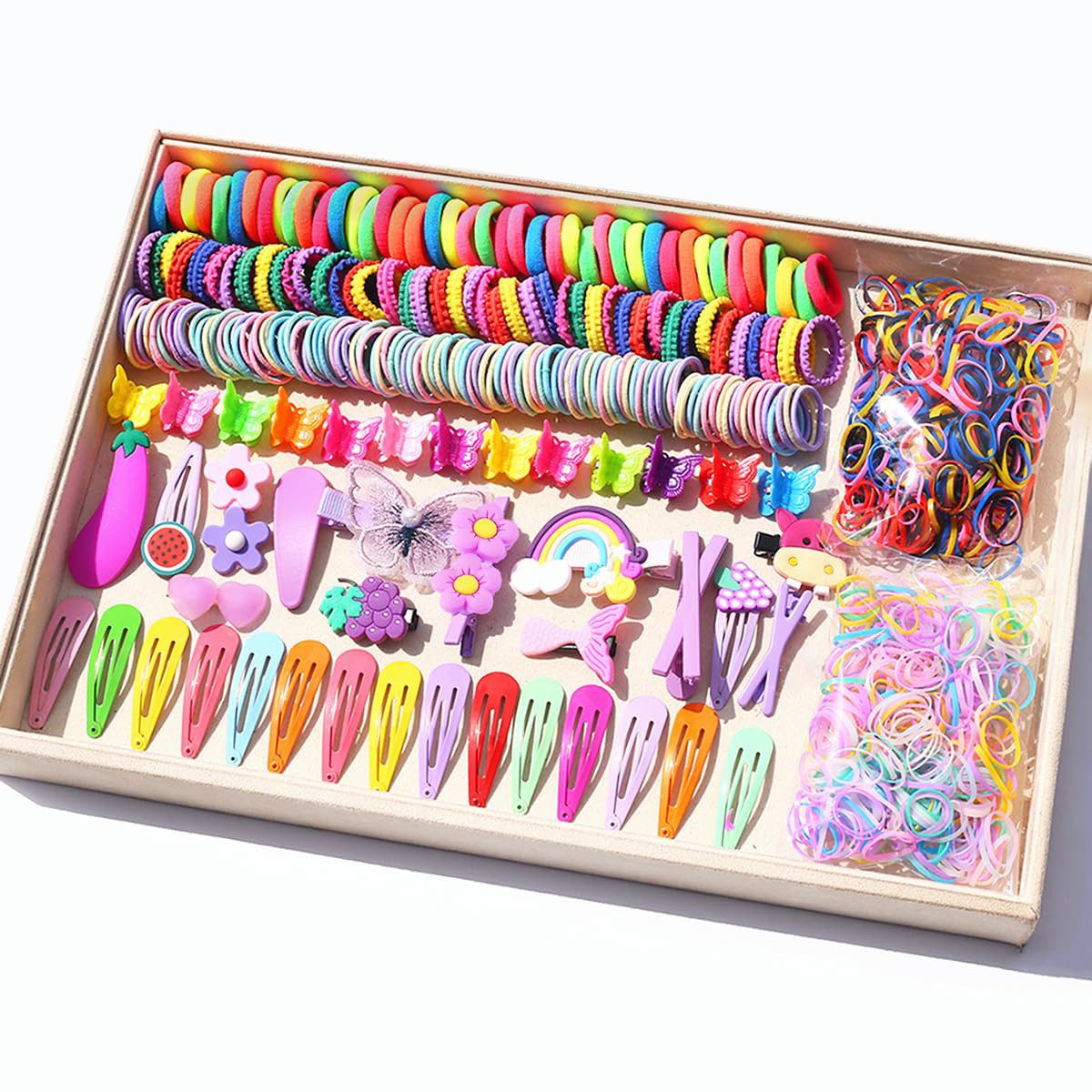 Coonoor Haargummi 844-teiliges Haar-Zubehör-Set für Mädchen, Nylon-Haargummis, elastischer Pferdeschwanz-Halter, Gummiband