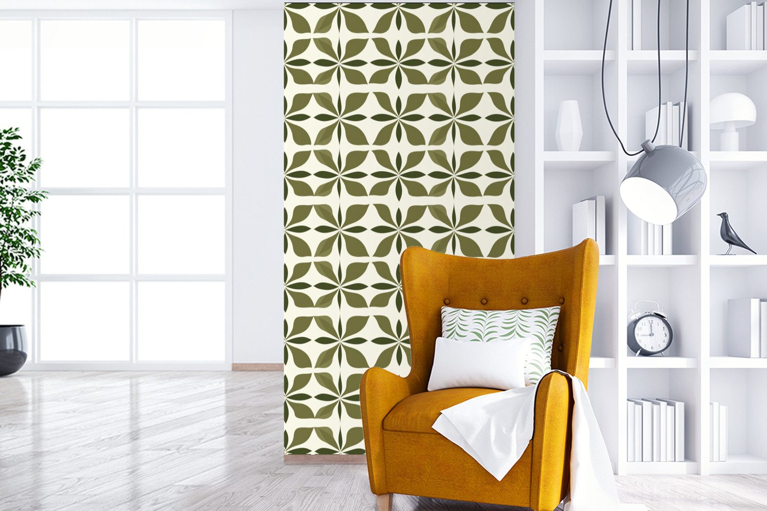 MuchoWow Fototapete Botanisch - Retro - Grün, Matt, bedruckt, Vliestapete für Wohnzimmer Schlafzimmer Küche, Fototapete, 120x240 cm