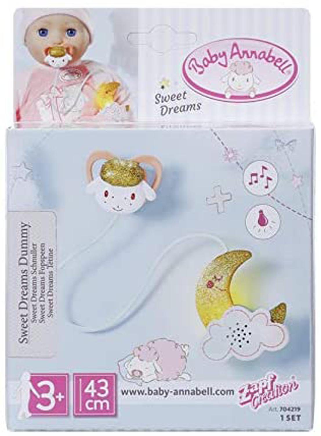 Babypuppe Zapf Creation 704219 - Baby Annabell Sweet Dreams Schnuller 43cm