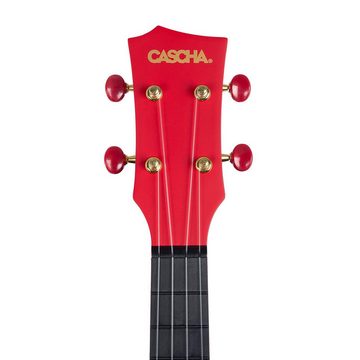 Cascha Ukulele Carbon Fibre - Rot, Bundle, komplett mit Tasche, Gurt, Stimmgerät und 3 Plektren