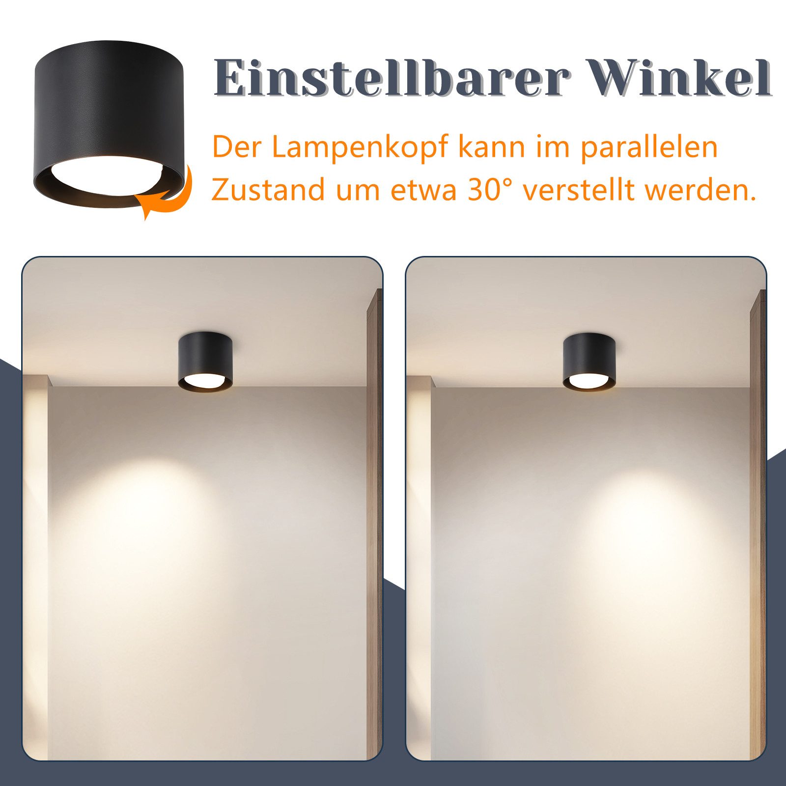 Nettlife LED Deckenspot Aufbaustrahler Rund Schwarz 5W kleine schwenkbar Aluminium GX53, 30° drehbar, LED fest integriert, Warmweiß, GX53 Leuchtmittel für Küche Wohnzimmer Esszimmer Büro Flur