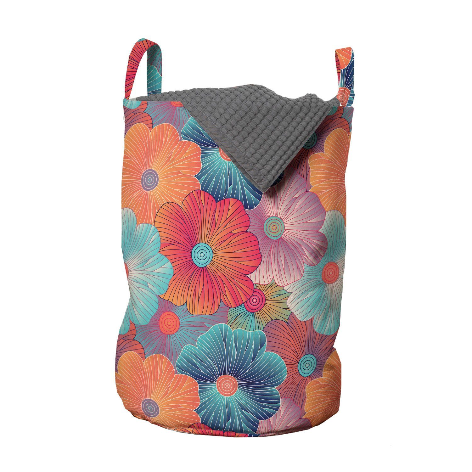 Abakuhaus Wäschesäckchen Wäschekorb mit Griffen Kordelzugverschluss für Waschsalons, Blumen Überlappten Blütenblätter