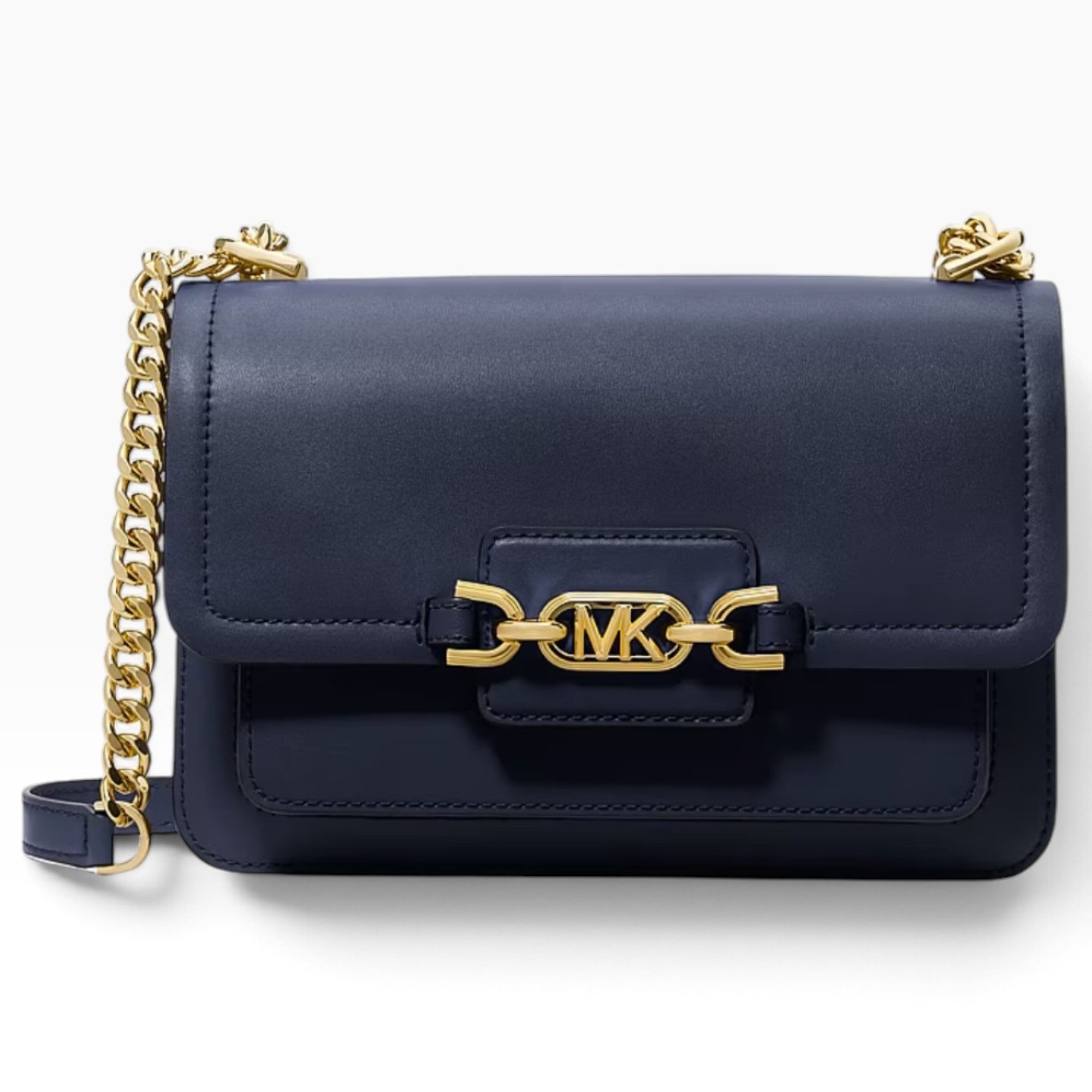 MICHAEL KORS Schultertasche Michael Kors Schultertasche Heather Large aus Leder Navy Blau, Überschlag, sechs Kartenfächer, verstellbarer Riemen