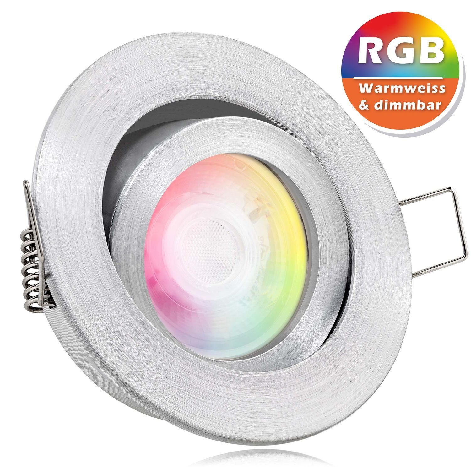 LEDANDO LED Einbaustrahler RGB LED Einbaustrahler Set extra flach in aluminium natur mit 3W LED v