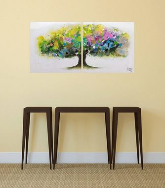 KUNSTLOFT Gemälde Regenbogenbaum 160x80 cm, Leinwandbild 100% HANDGEMALT Wandbild Wohnzimmer