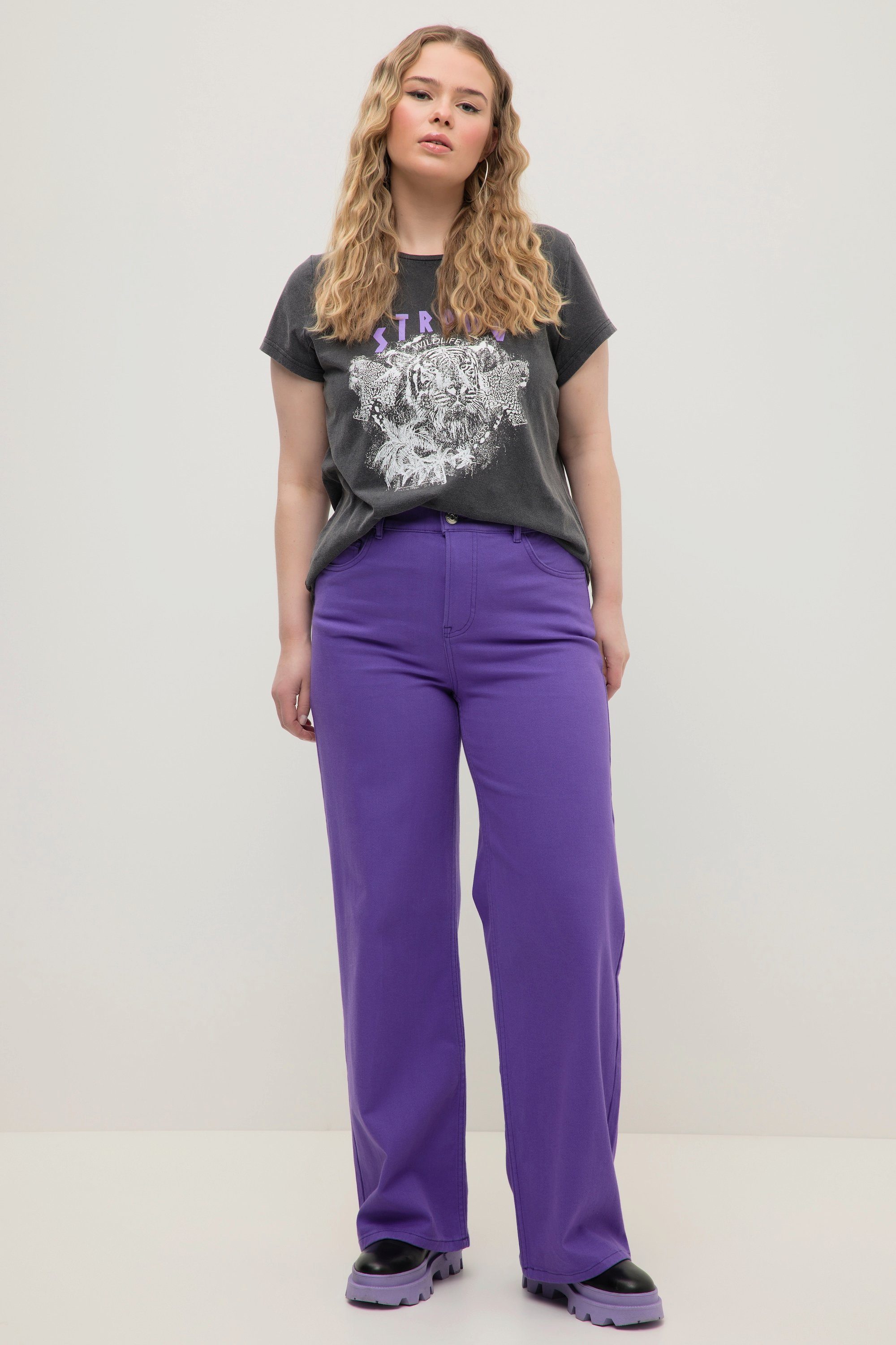 Studio Untold Regular-fit-Jeans Colorjeans HighWaist Wide Legs 5-Pocket lila