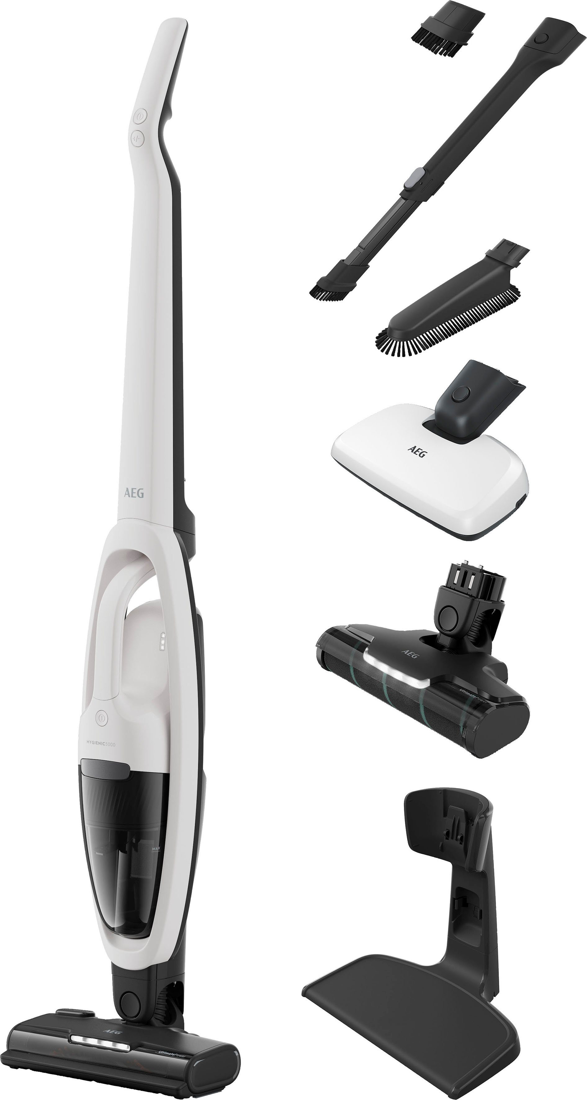 AEG Akku-Hand-und Stielstaubsauger HYGIENIC 5000 AKKU-STAUBSAUGER (AS52H212XN), 0,0 W, beutellos, 2in1, leise 79 dB(A), 58 % Recyclingmaterial, bis zu 50 Min. Laufzeit