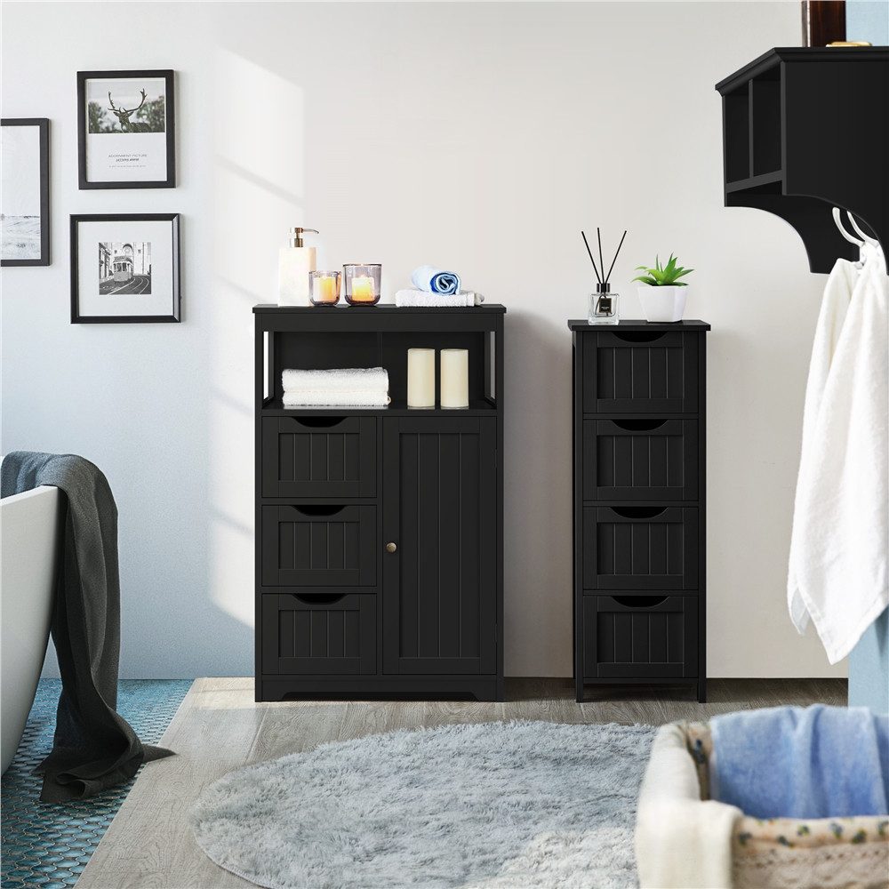 Yaheetech Badkommode Badezimmerschrank, Badschrank mit 3 Schubladen & 1 Schrank mit verstellbarem Regalbrett