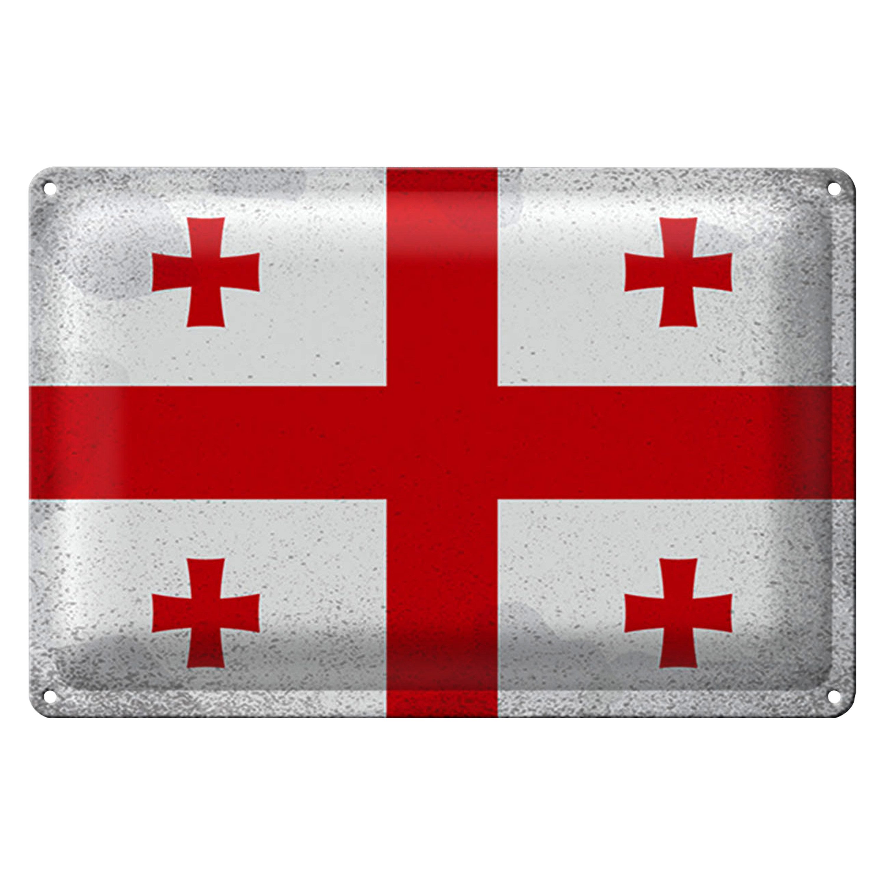 Roomando Metallschild Blechschild Flagge Georgien 30x20cm Flag of Georgia Vintage