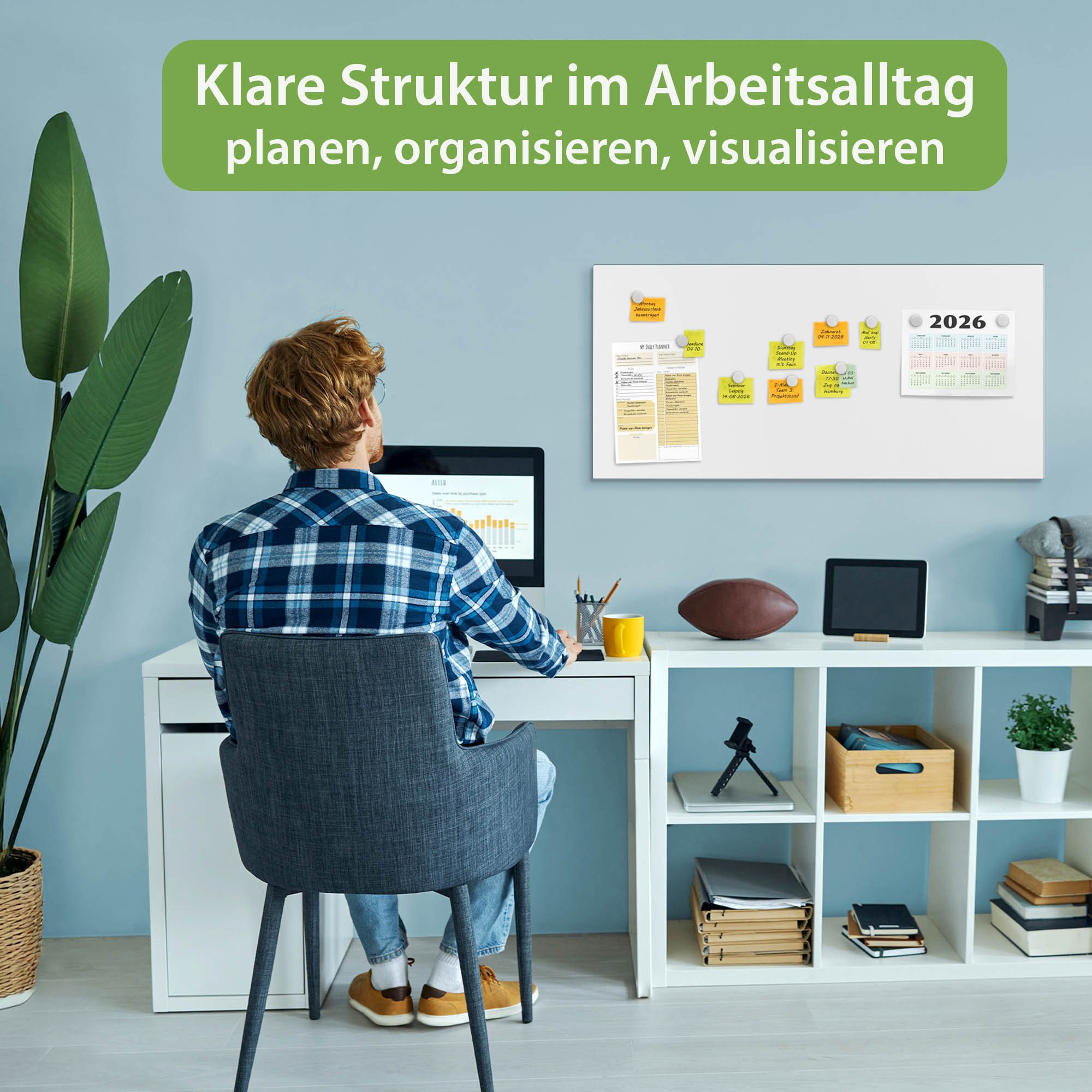 banjado Magnettafel aus Metall 78x37cm in schwarz, weiß oder grau, (mit Montagematerial und Magneten), magnetisch – Bild 3 von 5