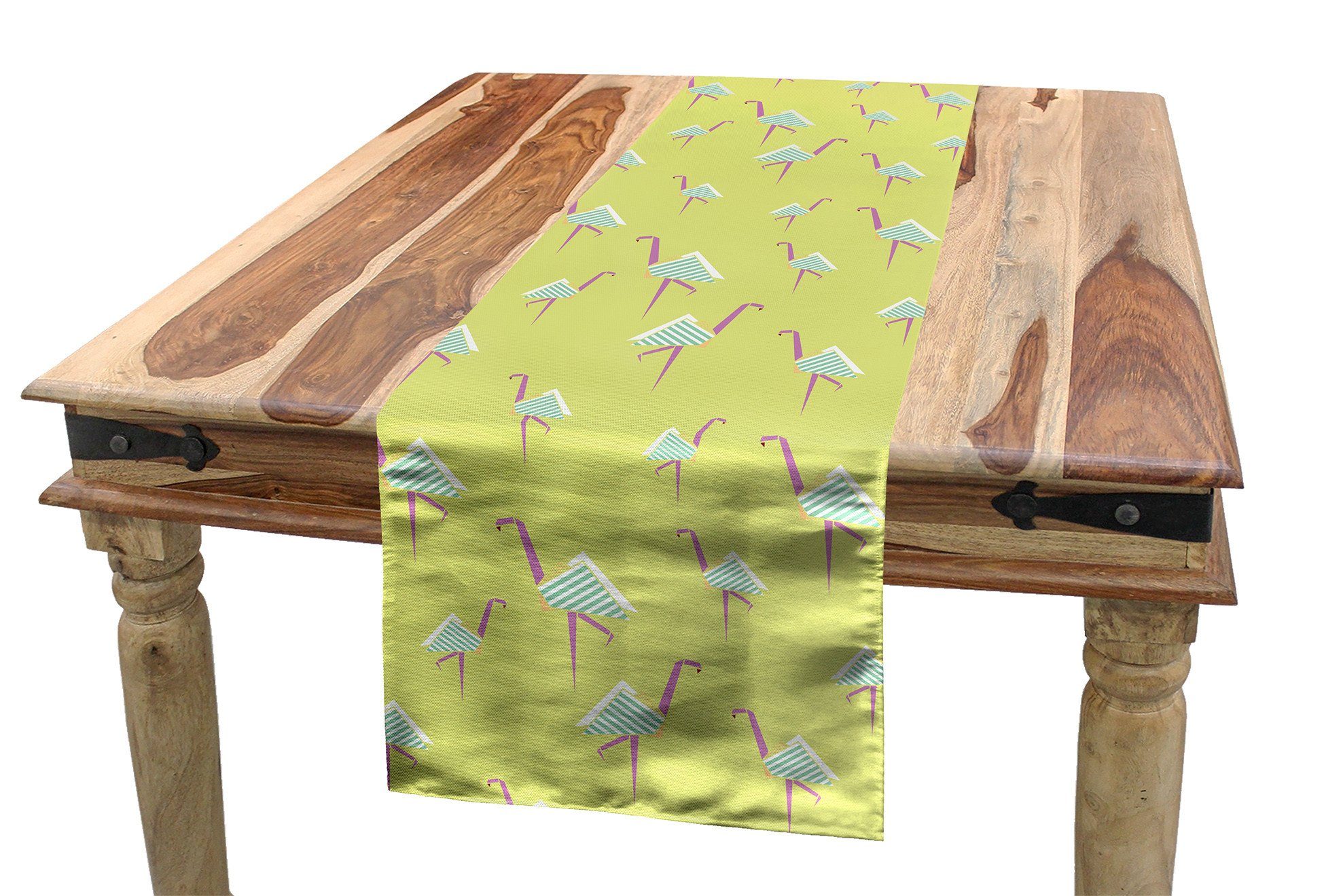Dekorativer Flamingo Tischläufer, Vögel Tischläufer Küche Esszimmer Abakuhaus Origami-Stil Rechteckiger Exotische