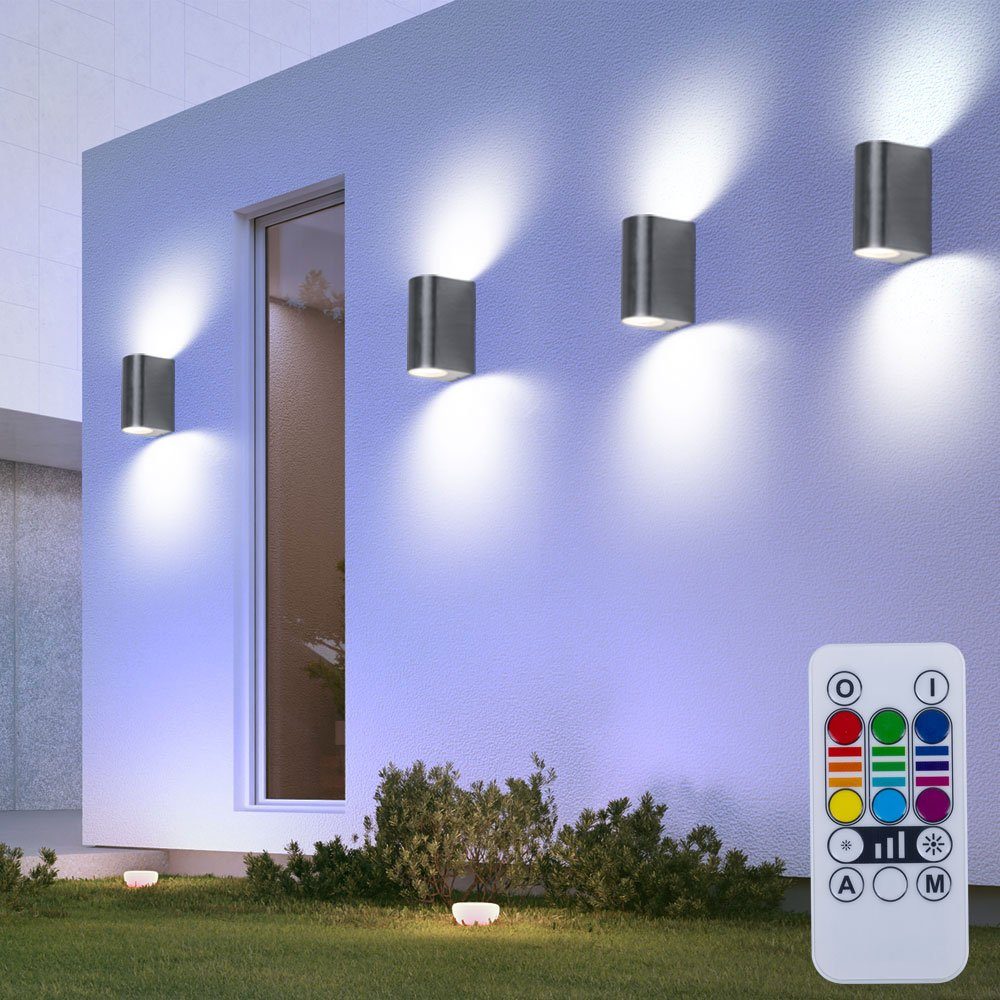 etc-shop Außen-Wandleuchte, Leuchtmittel 3er Wand Lampen Strahler Farbwechsel, UP RGB Außen LED Set ALU Fernbedienung inklusive, Warmweiß, DOWN