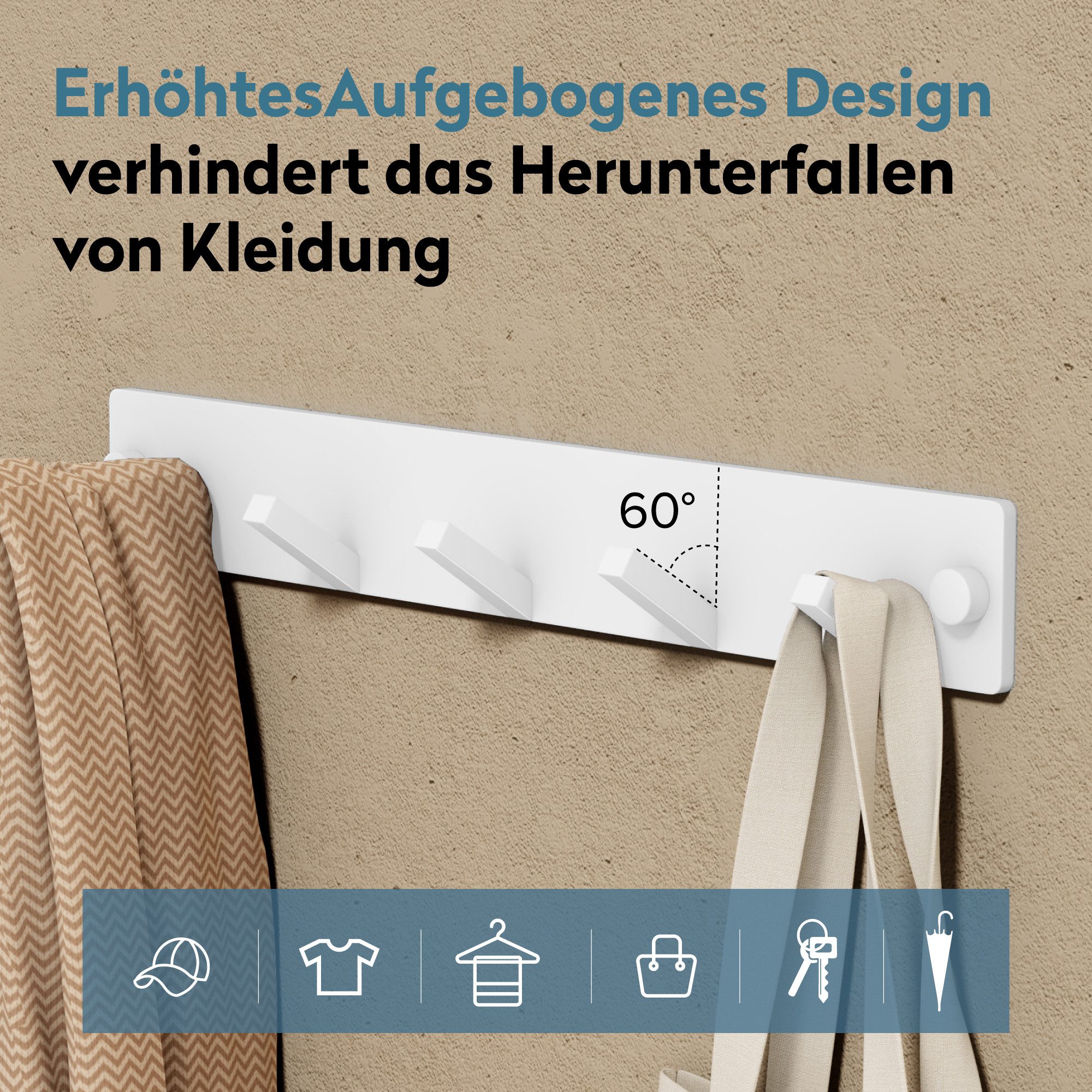 doporro Wandgarderobe Garderobenhaken Edelstahl, Kleiderhaken Wand mit 5 Haken Stalo-05, Hochwertiger Edelstahl – Bild 4 von 5