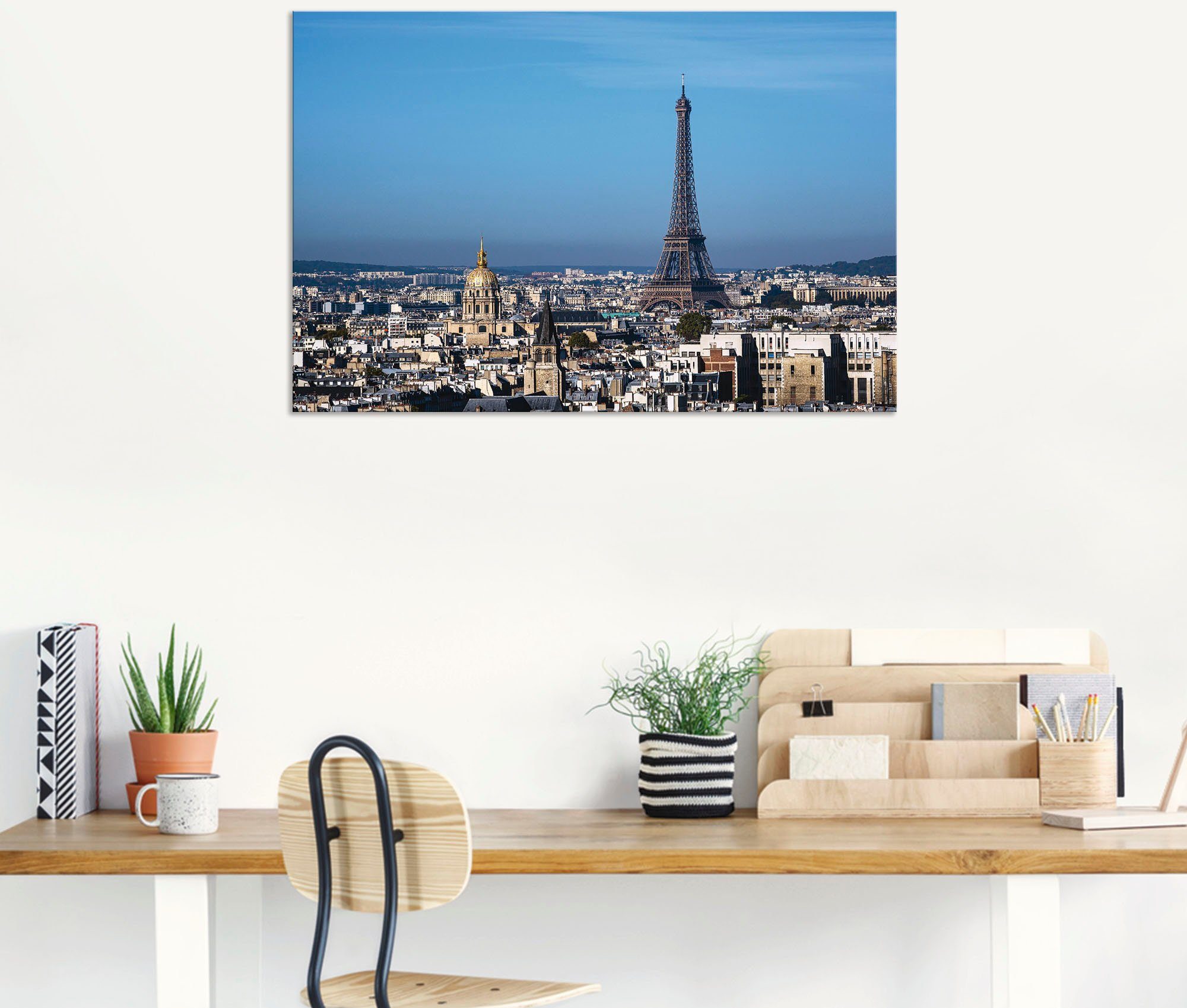 Wandbild Größen Eiffelturm Blick Leinwandbild, (1 auf Paris Poster in oder versch. als Wandaufkleber den in St), Artland Alubild, Paris,