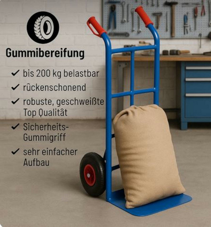 Thumbnail - BruKa Sackkarre Transportkarre 200kg Stapelkarre Hubwagen Handwagen Gummi-Luftreifen