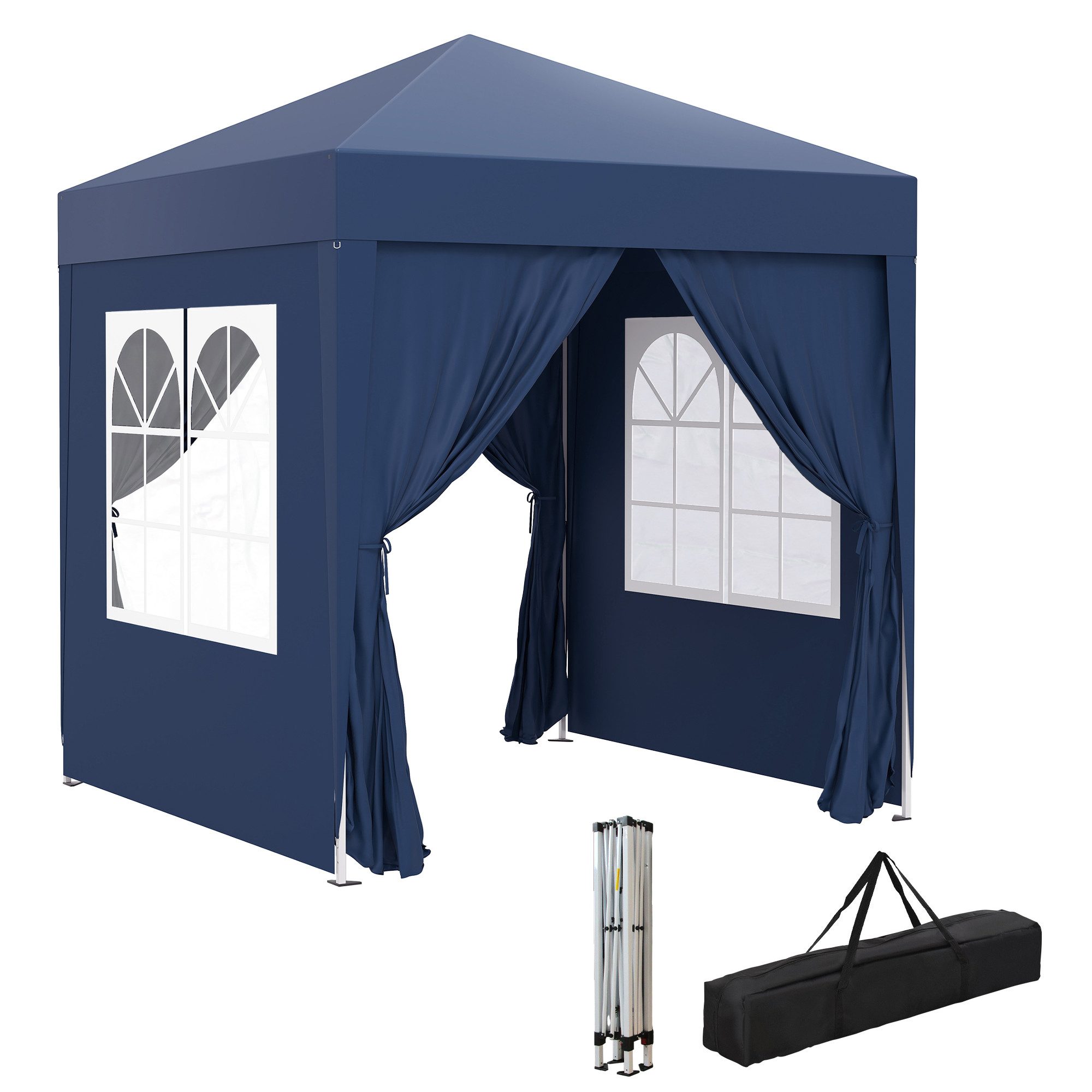 Outsunny Faltpavillon Gartenzelt mit Tragetasche, Festzelt mit UV-Schutz, mit 4 Seitenteilen, (Pavillon, Festzelt), für Garten, Balkon, Blau
