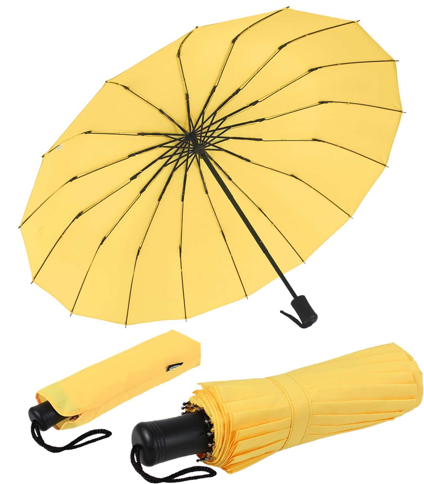 iX-brella Taschenregenschirm Mini mit 16 Streben extra stabil und farbenfroh, auffällig und extravagant gelb