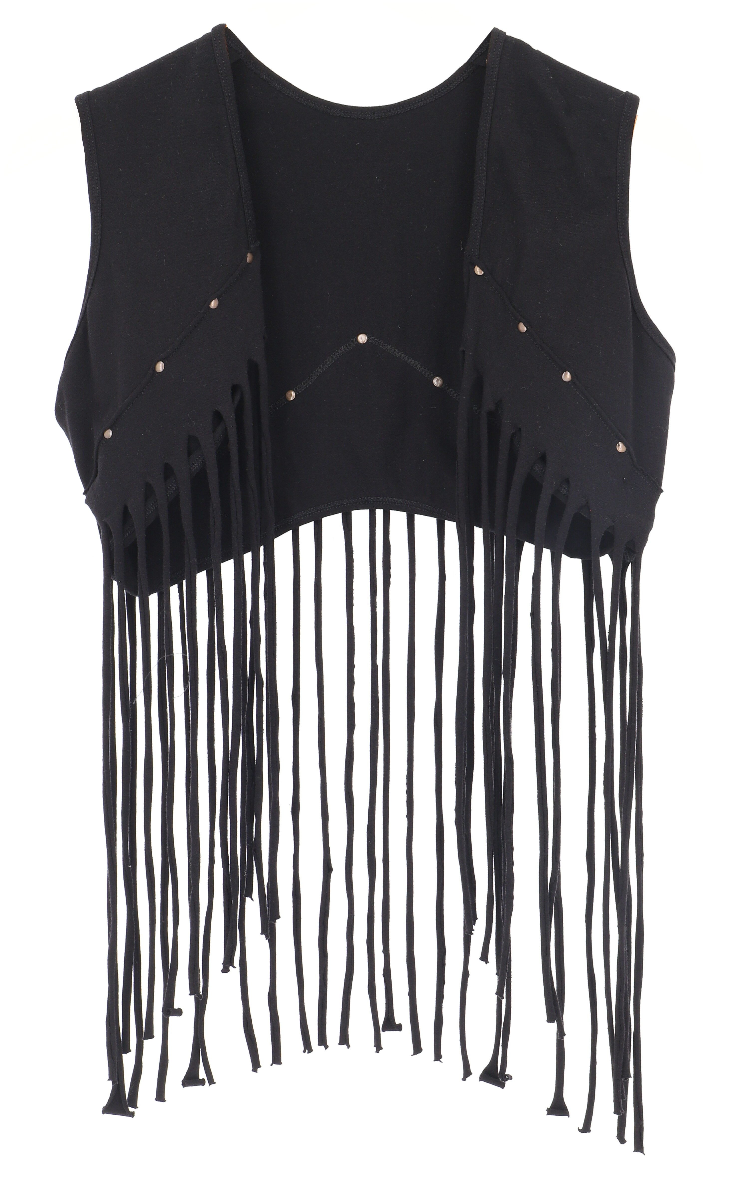 Guru-Shop Langjacke Fransen Festival Weste mit Nieten - schwarz alternative Bekleidung, Festival
