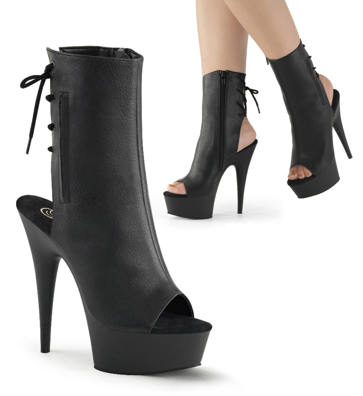 Sale DELIGHT-1018 Pleaser High Heels Peep-Toe Plateaustiefeletten schw High-Heel-Stiefel
