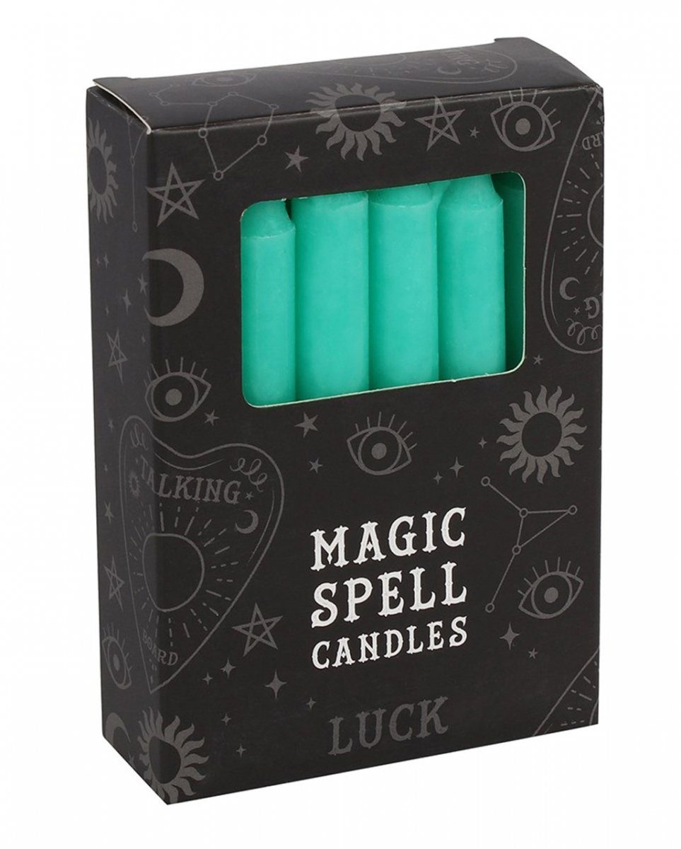 Horror-Shop Kerzenständer Grüne Zauberkerzen für ";Glück"; 12 Stüc