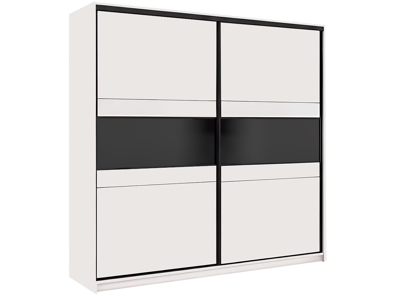 Beautysofa Schwebetürenschrank MONROE 226 cm in Kaschmir (Kleiderschrank mit 2 Schiebetüren, Schrank mit schwarzem Rahmen und Glasstreifen) Kleiderstangen, Einlegeböden und Schubladen