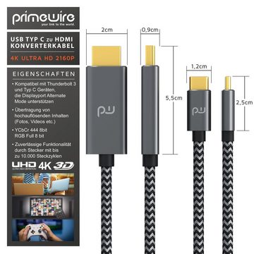 Primewire Audio- & Video-Kabel, USB-C, HDMI Typ A (100 cm), USB Typ C zu HDMI Konverterkabel Adapterkabel 4K 3840 x 2160 @60Hz, 1m