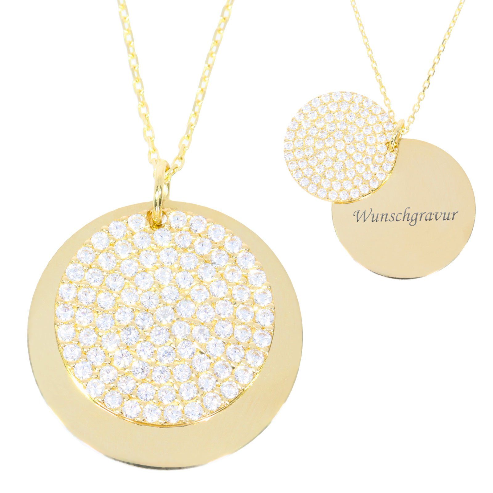 Stella-Jewellery Collier 585er Collierkette Gold Gravurplatte und Zirkonia, günstig online kaufen