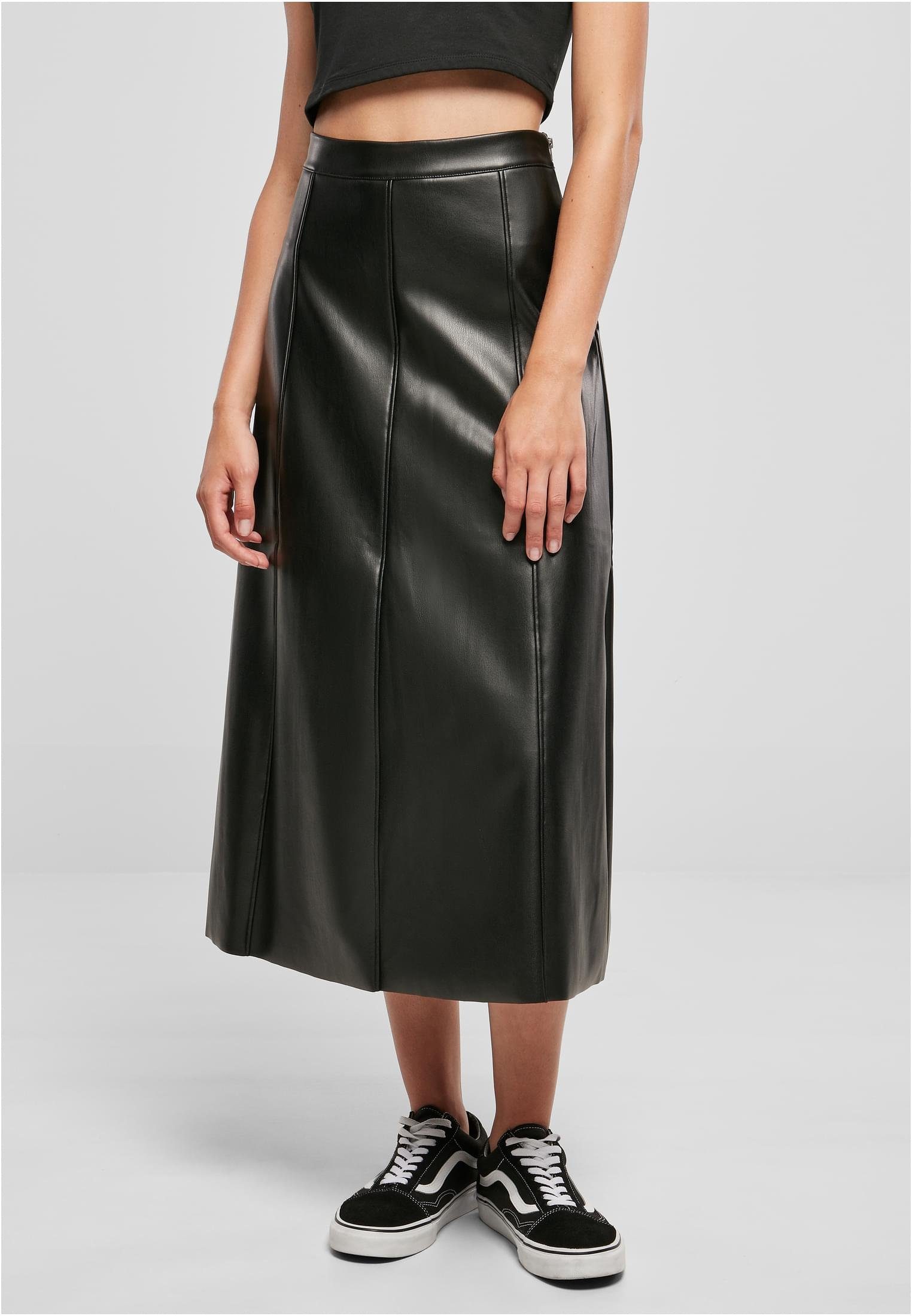 URBAN CLASSICS Sommerrock Damen Ladies Synthetic Leather Midi Skirt (1-tlg) | Jerseyröcke