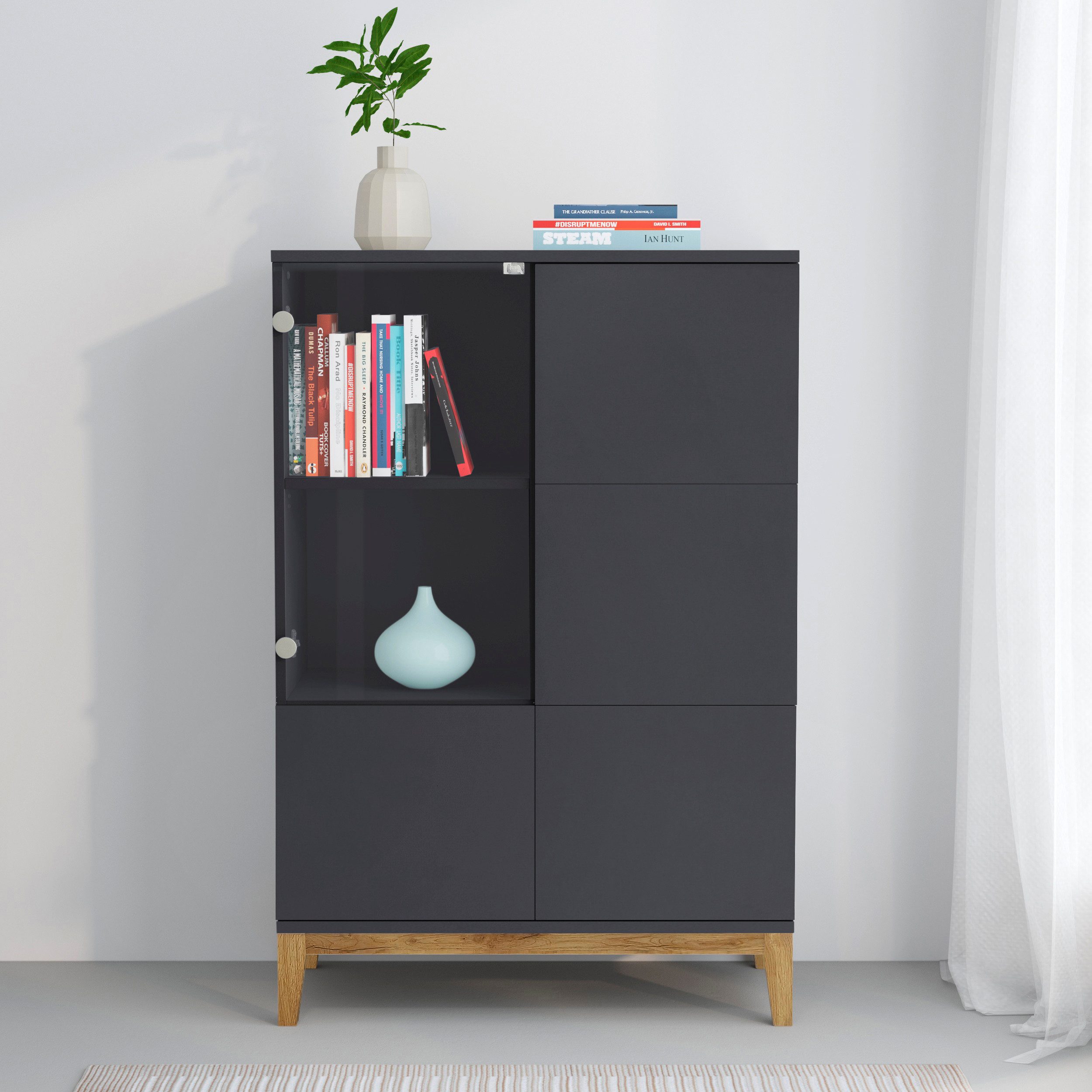 OTTO home Highboard Maryd, Kommode, Midischrank, m. Glas- u. Holztüren, Einlegeböden, Breite 80cm