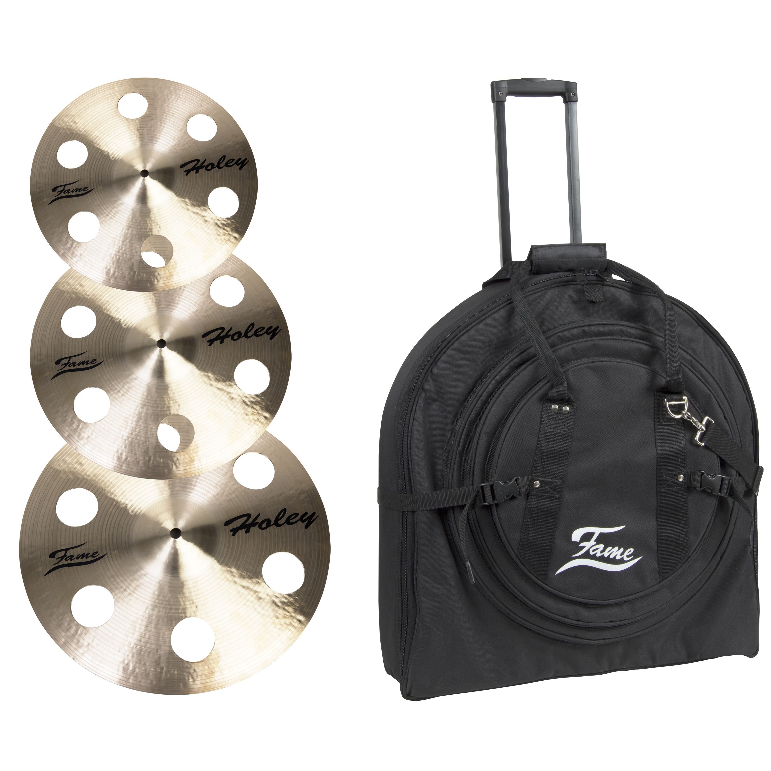 FAME Becken,B20 Crash Becken-Set 14 16 18 Zoll Traditional Finish B20 Bronze Handgehämmert Medium Stärke inklusive Beckentasche und Practice Pad, Cymbals, Cymbal Sets, B20 Crash Becken, Handgehämmert, Traditional Finish