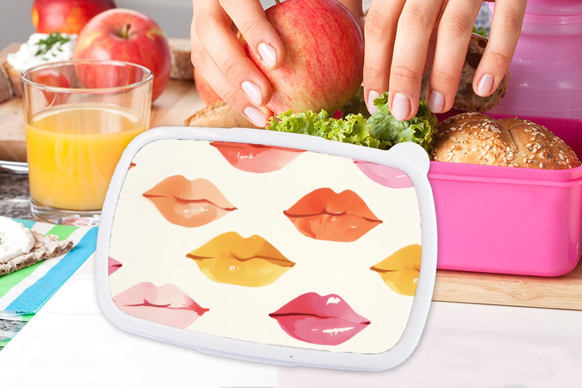 MuchoWow Lunchbox Lippen - Bunt - Glänzend, Kunststoff, (2-tlg), Brotdosen, Lunch Box, Brotbox für Kinder und Erwachsene