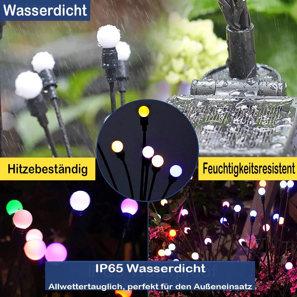 MUPOO LED Gartenleuchte LED-Lichterkette Leuchten Warmweißes/RGB,Garten wasserdicht. Glühwürmchen,6/8/10Köpfe LED-Leuchten, Deko 2 Stück, 2 Glühwürmchen IP65 Solar Solarbetriebene Stück, 6